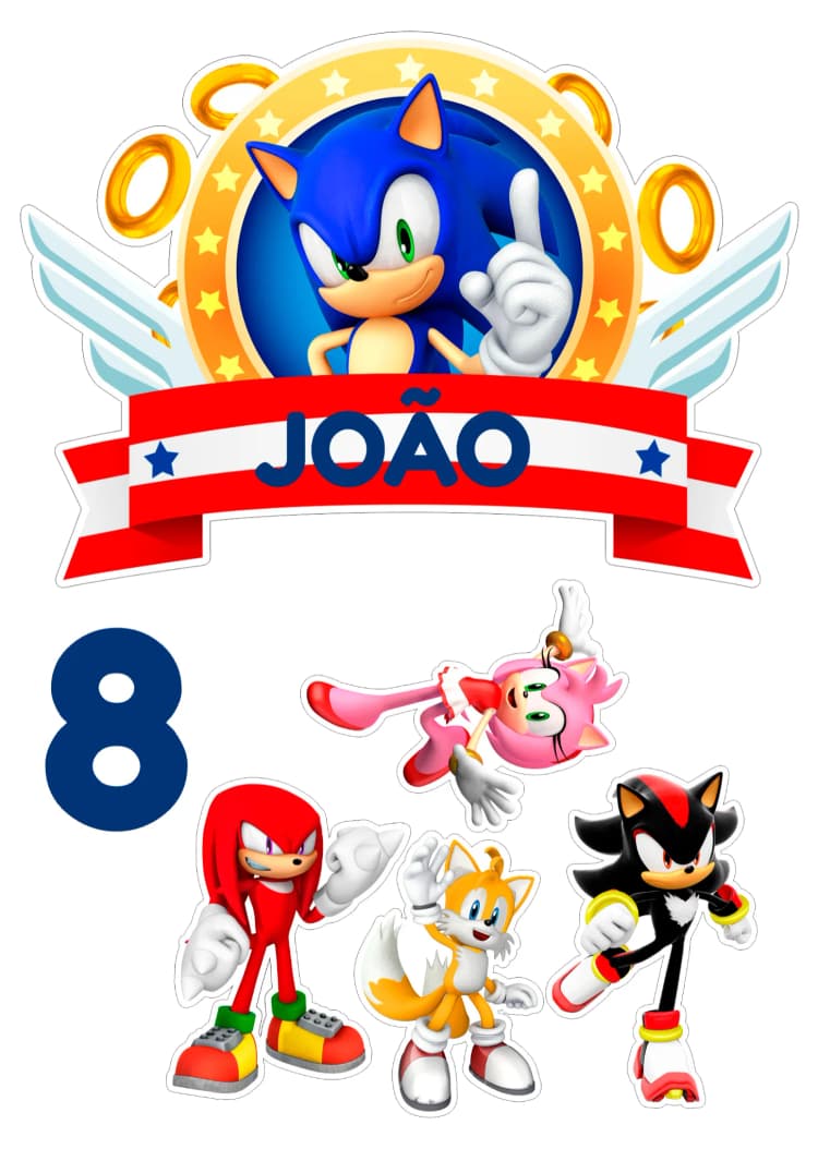 Convite Topo De Bolo Sonic Imprimir – tema Topo de bolo azul, divertido, jogos, moderno, infantil, aventura