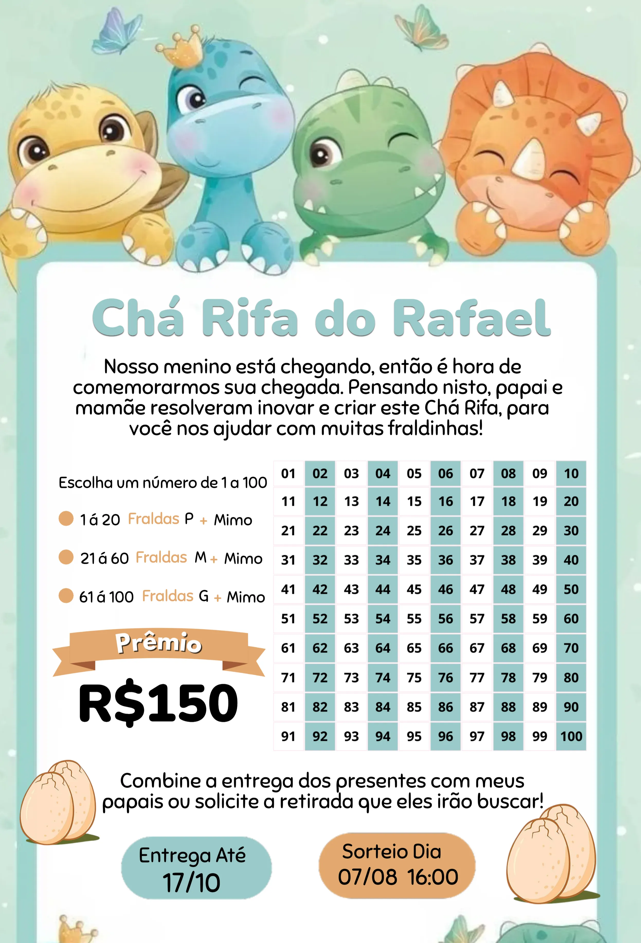 Convite Dinossauros Baby editável e personalizável