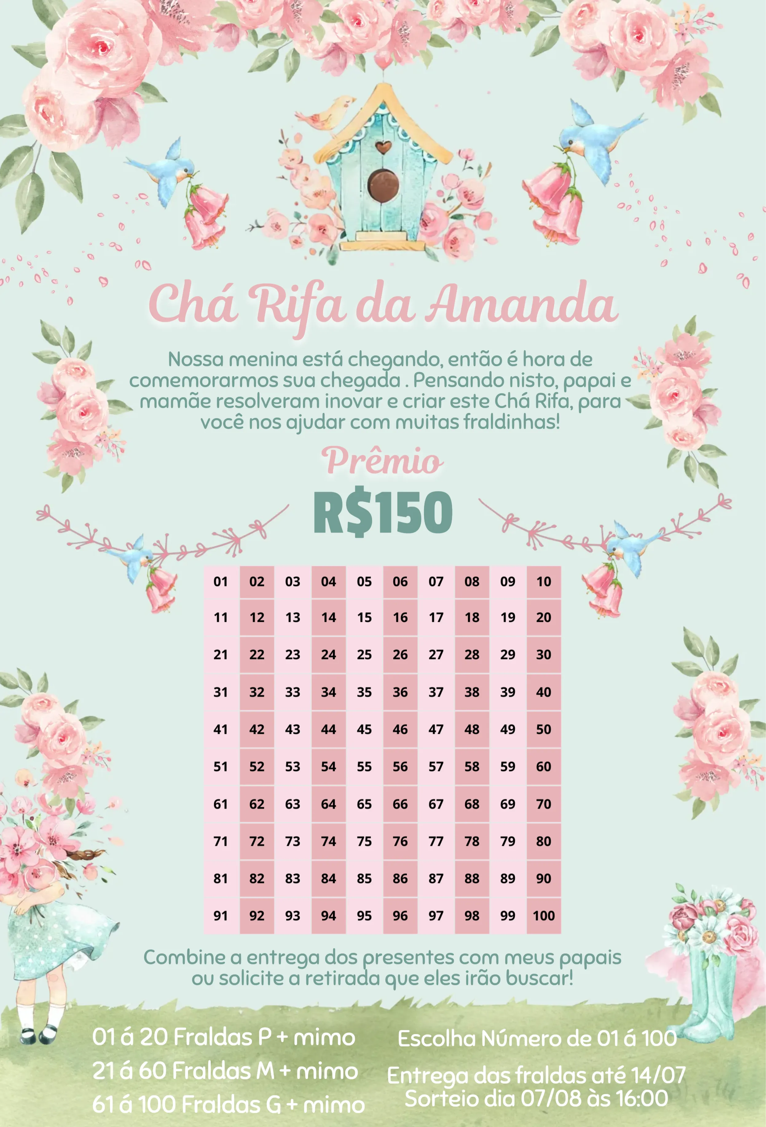 Convite Jardim Encantado Botas e Flores editável e personalizável