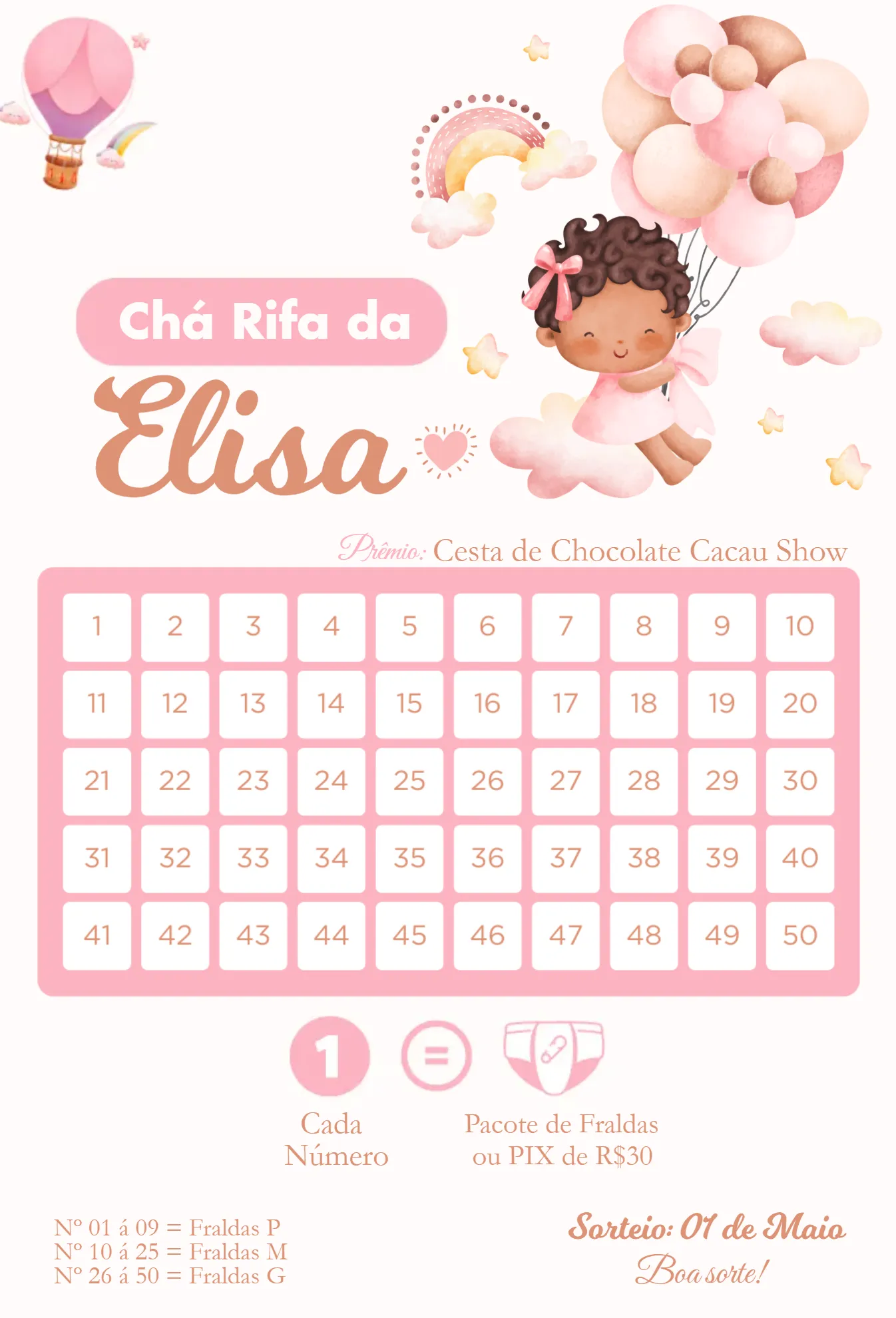 Convite Menina e Balões editável e personalizável