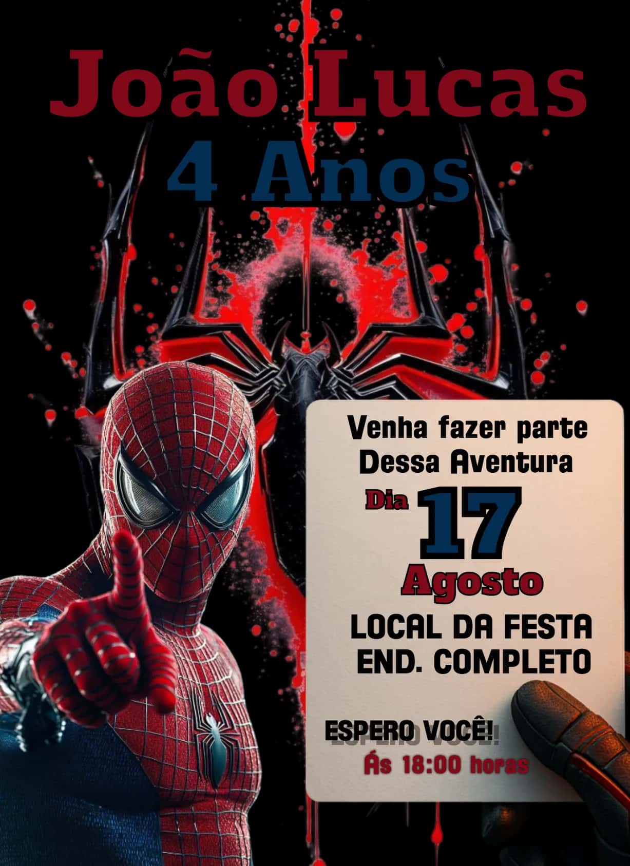 Convite O Homem Aranha editável e personalizável
