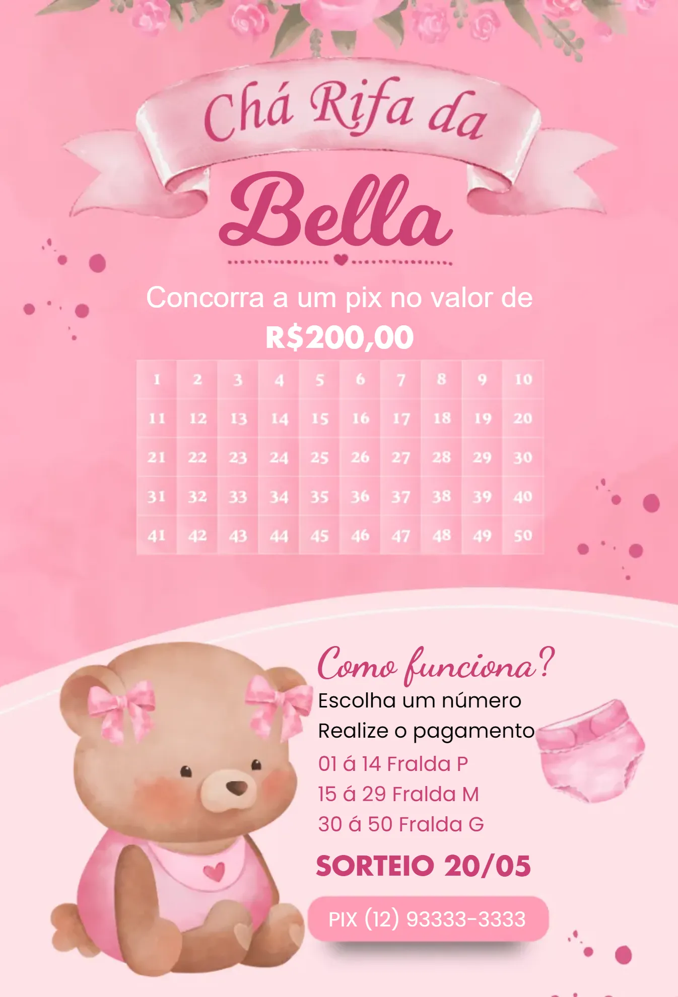 Convite Rosa Aquarela editável e personalizável