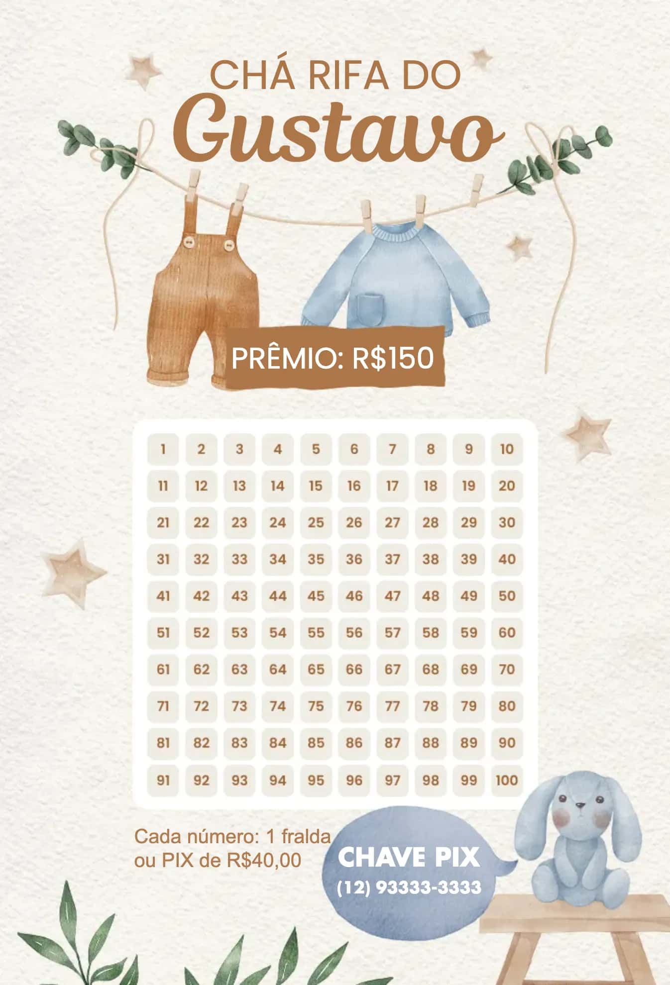 Convite Roupinhas e coelho editável e personalizável