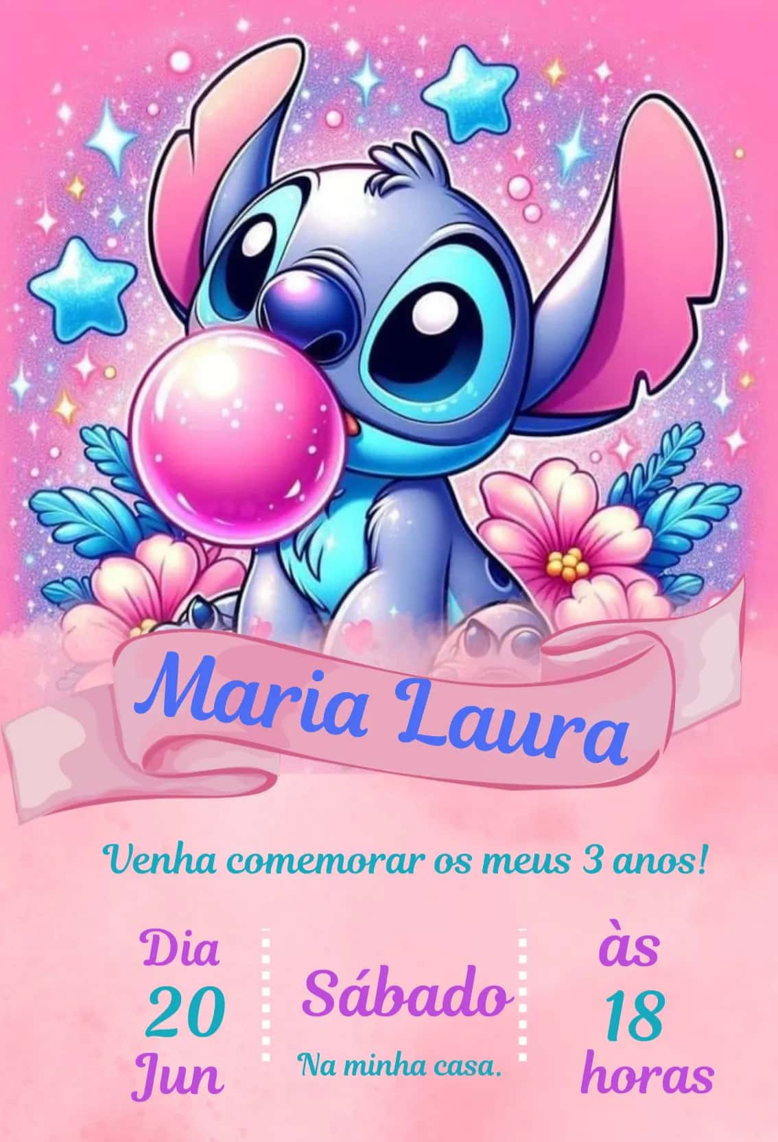 Convite Stitch editável e personalizável