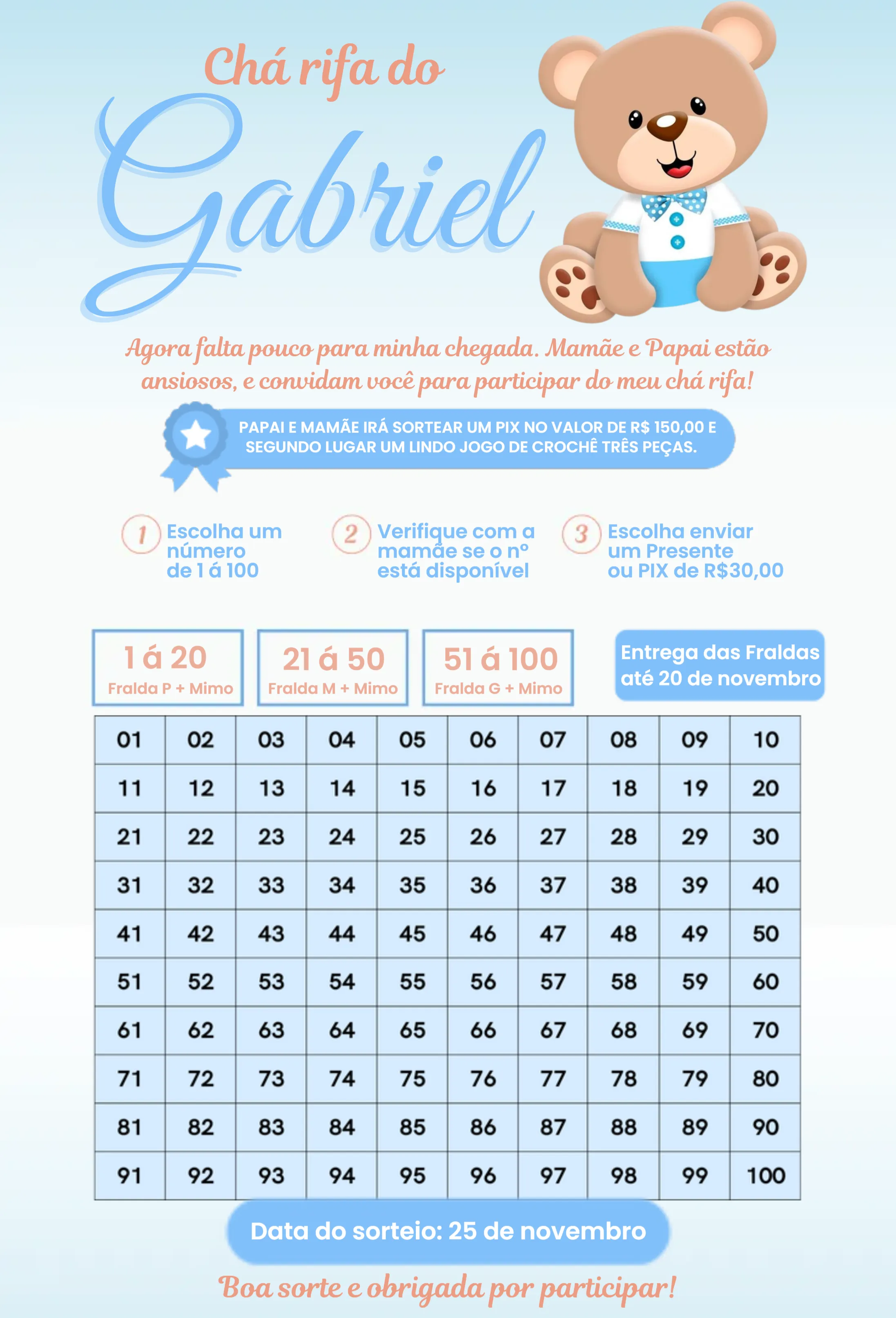 Convite Urso Amigo Fofo editável e personalizável