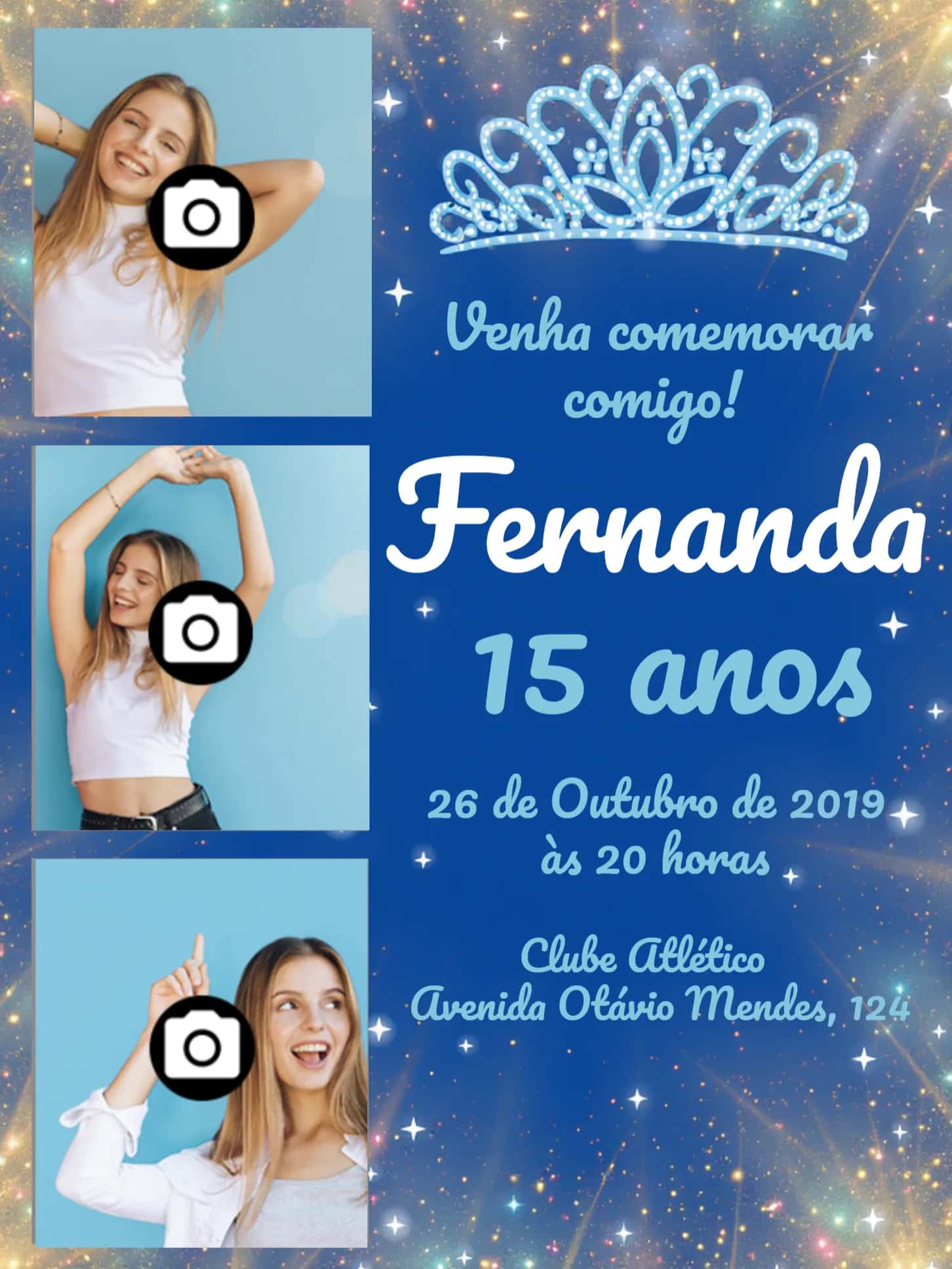 Convite 15 Anos Com Fotos Delicado editável e personalizável
