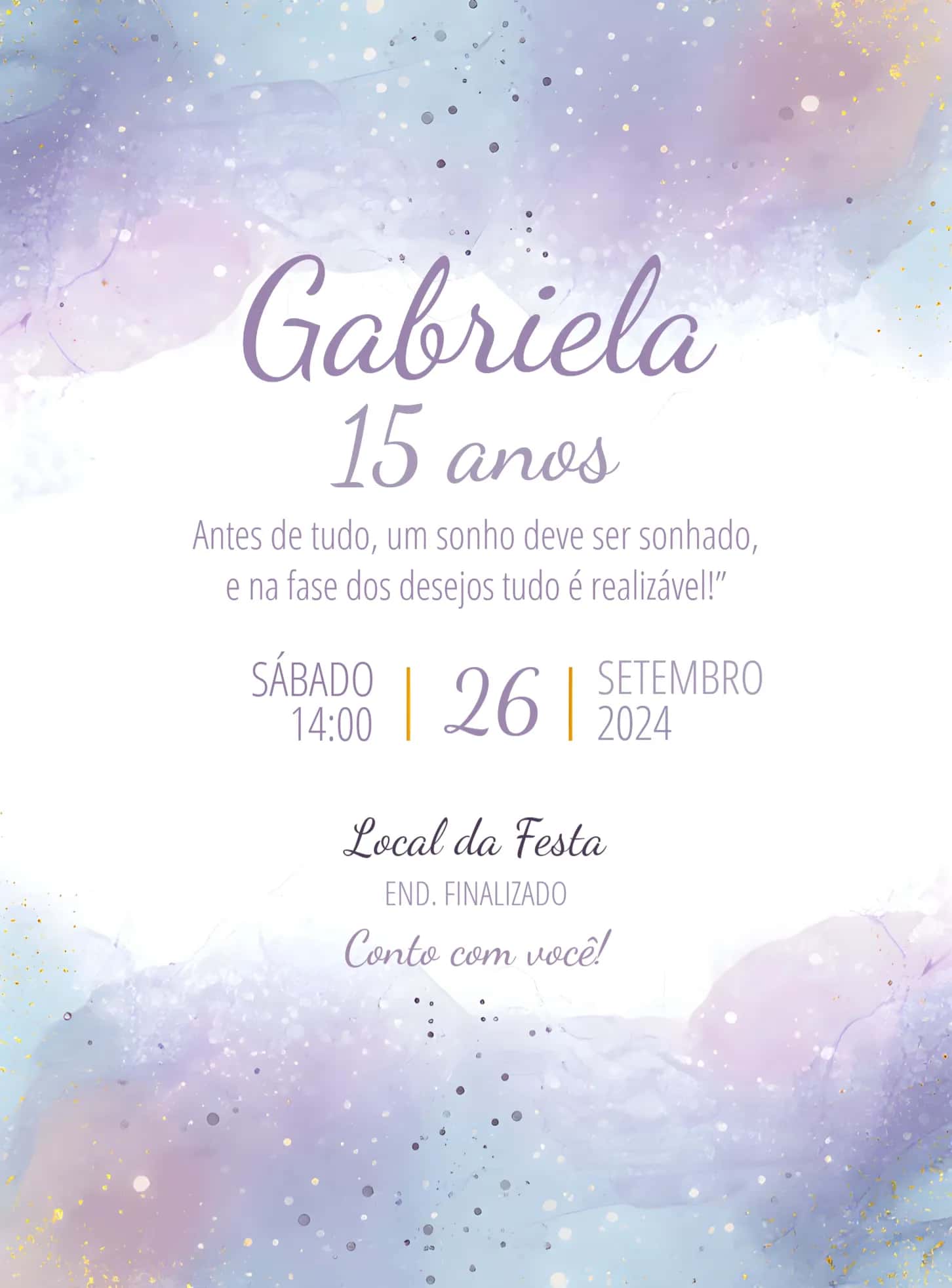 Convite 15 Glitter Roxo editável e personalizável