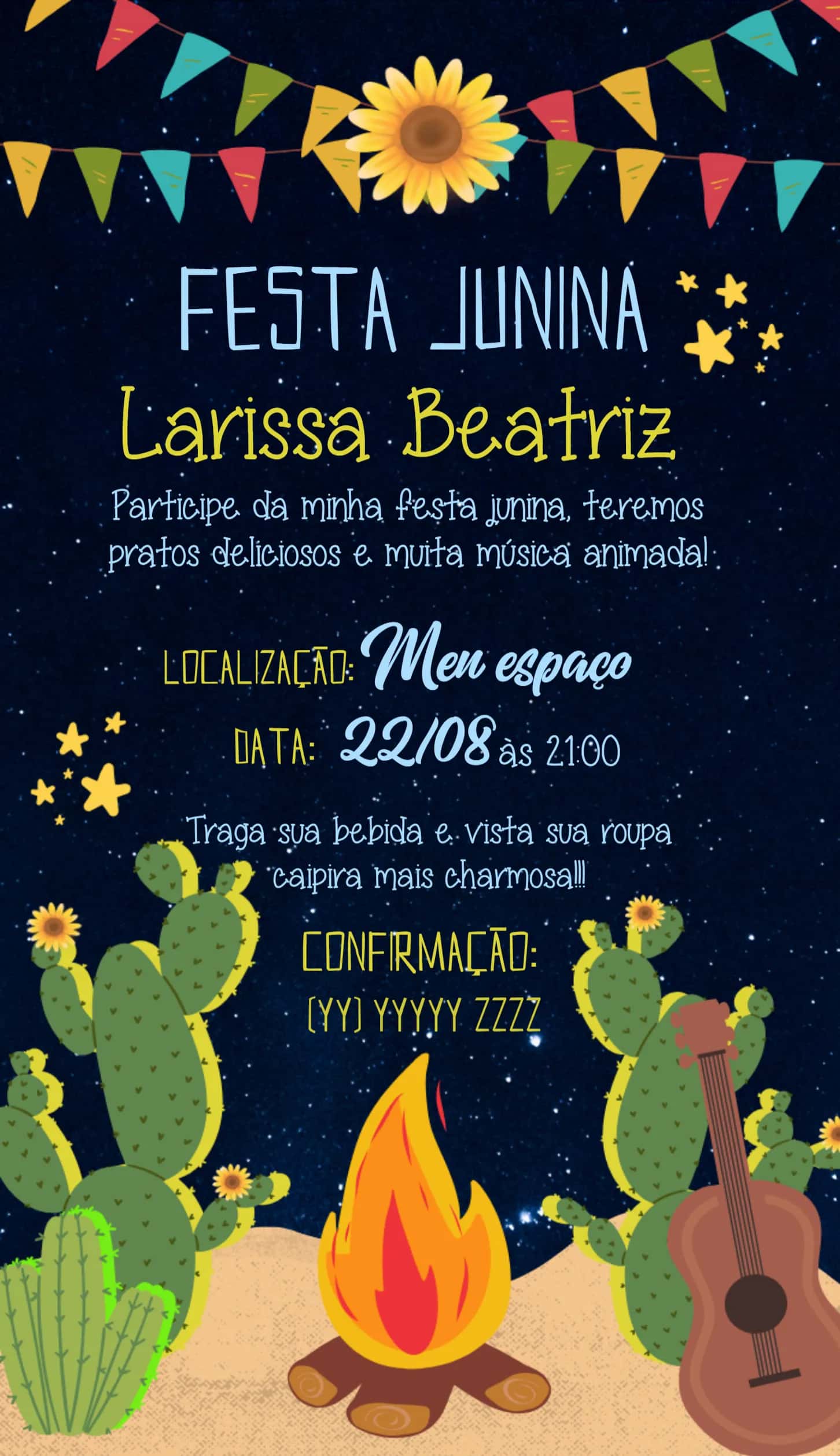 Convite Arraiá Festa Junina Tipicas editável e personalizável