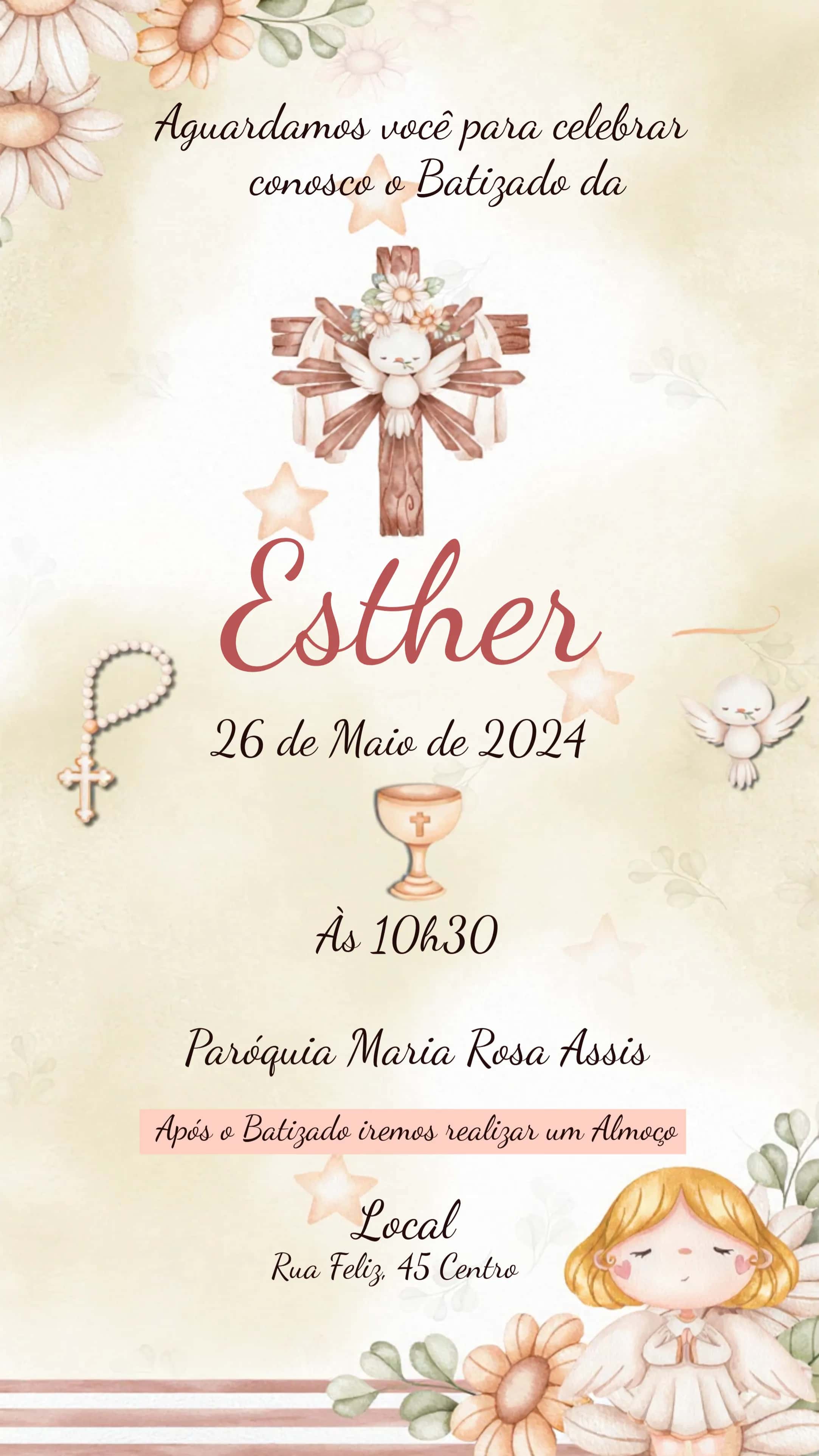 Convite Batizado Menina Anjinha editável e personalizável