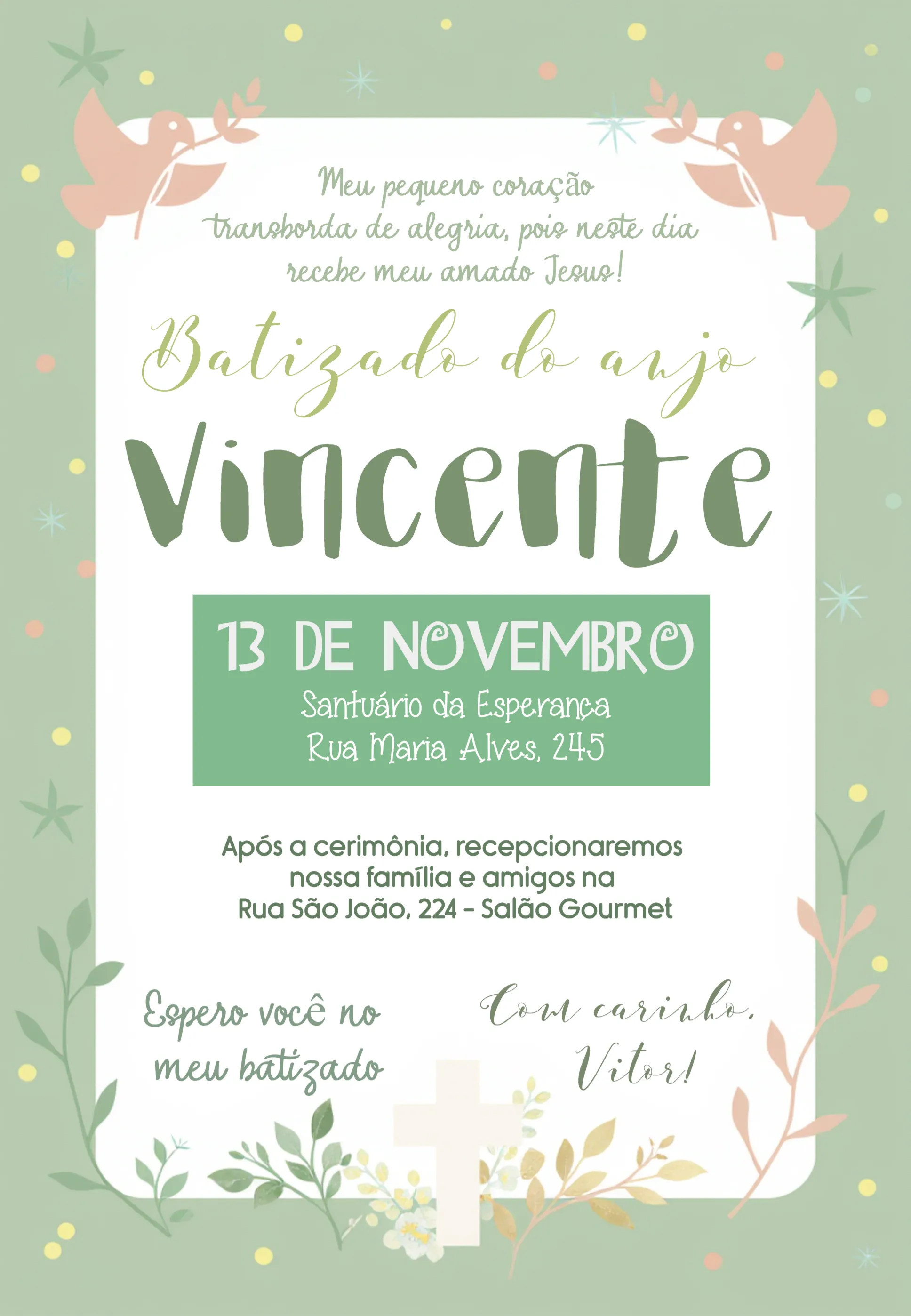 Convite Batizado Menino editável e personalizável