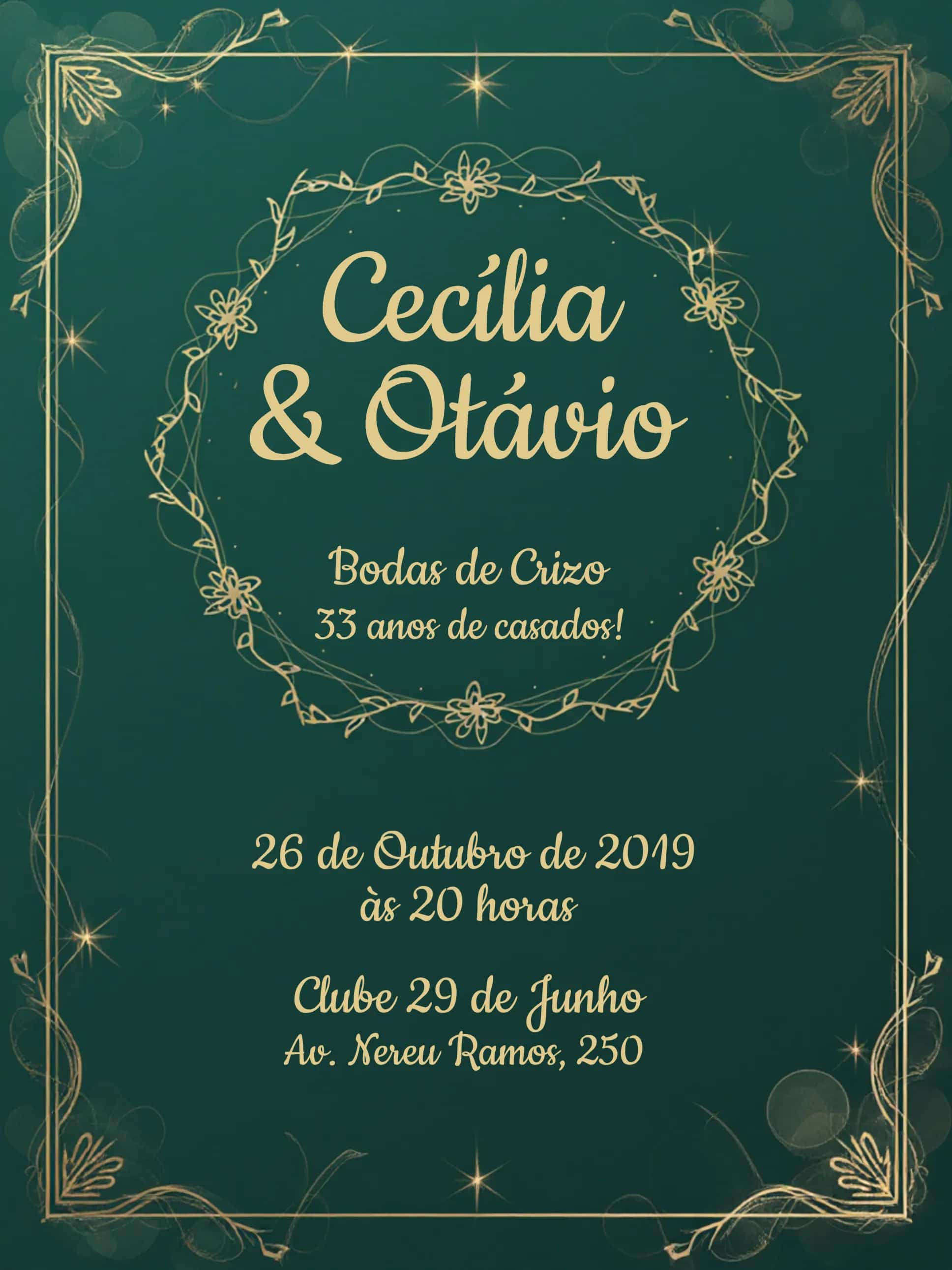 Convite Bodas De Crizo Casado editável e personalizável