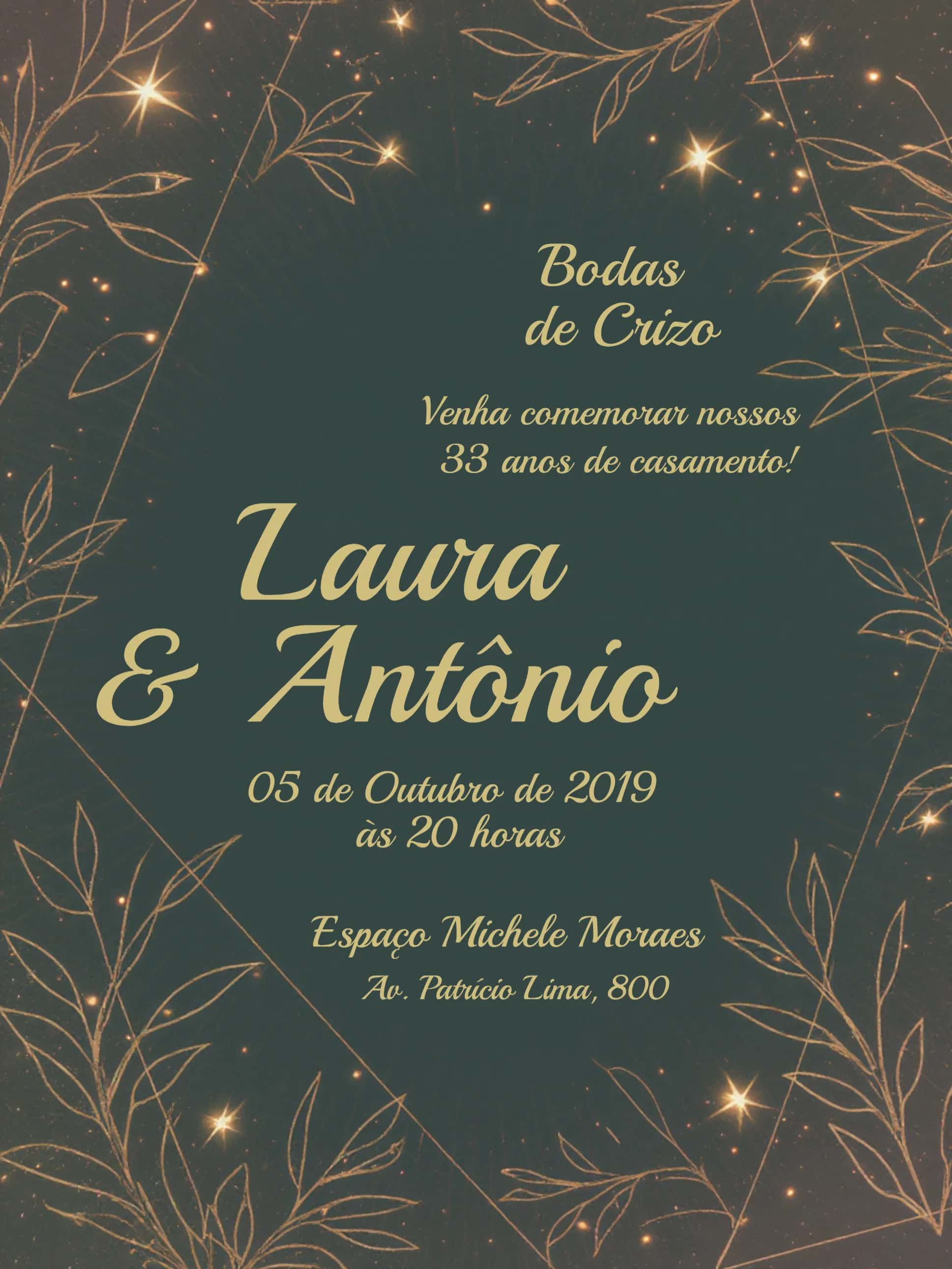 Convite Bodas De Crizo Festa editável e personalizável