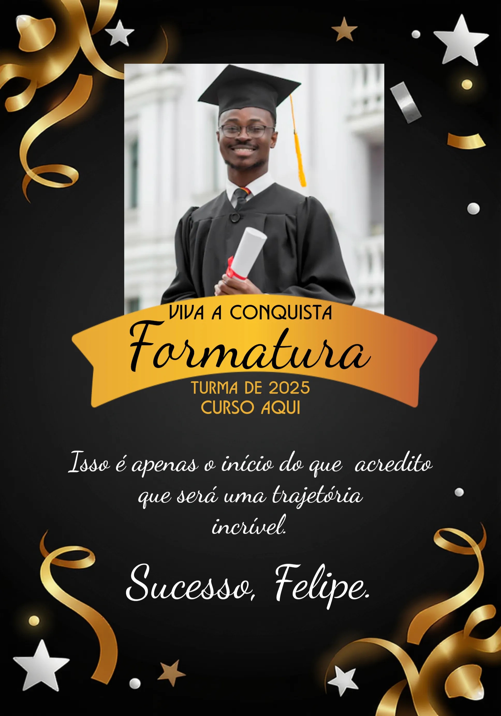 Convite Cartão De Formatura Com Foto Confete editável e personalizável