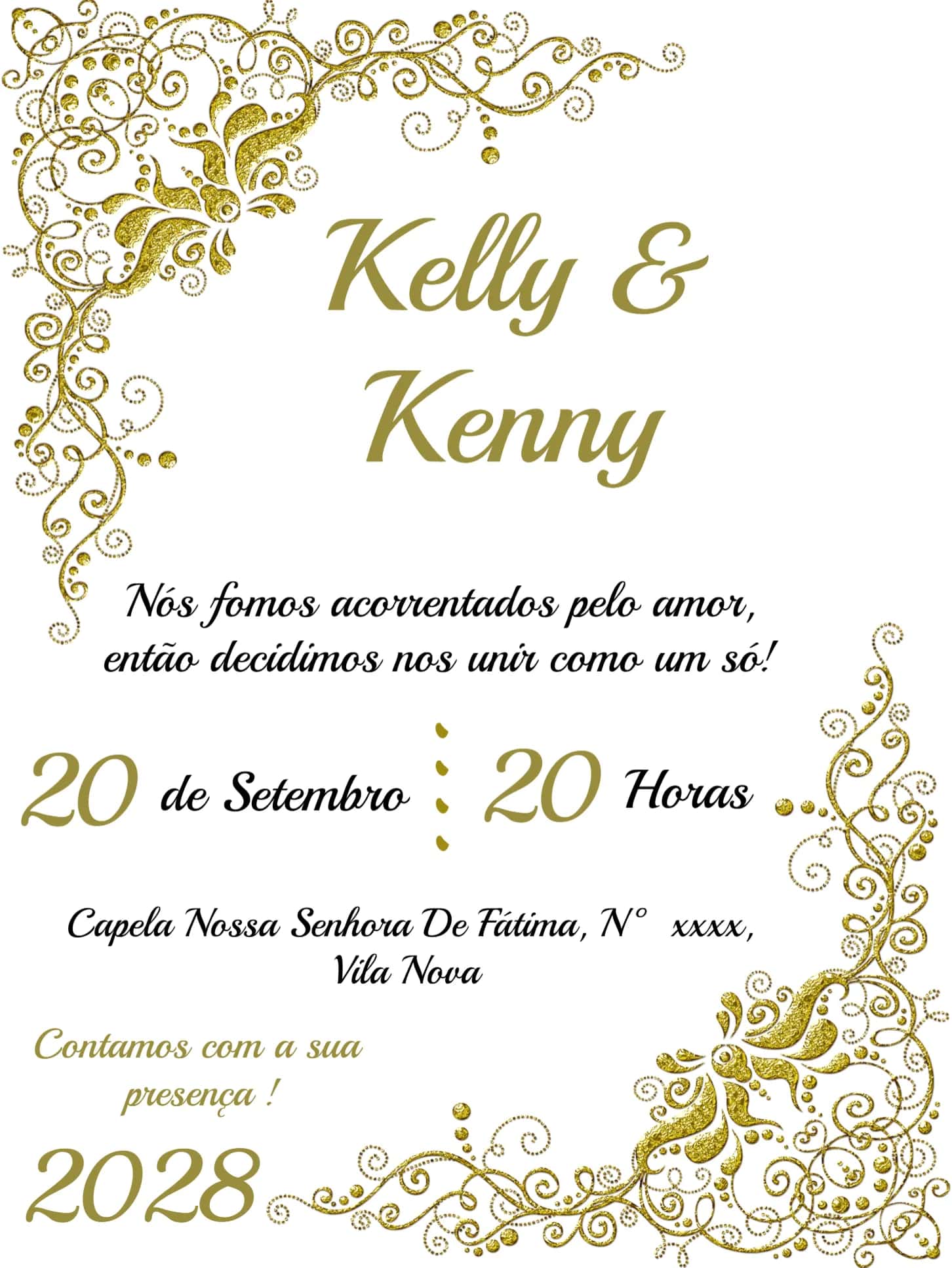 Convite Casamento Arabescos Branco editável e personalizável