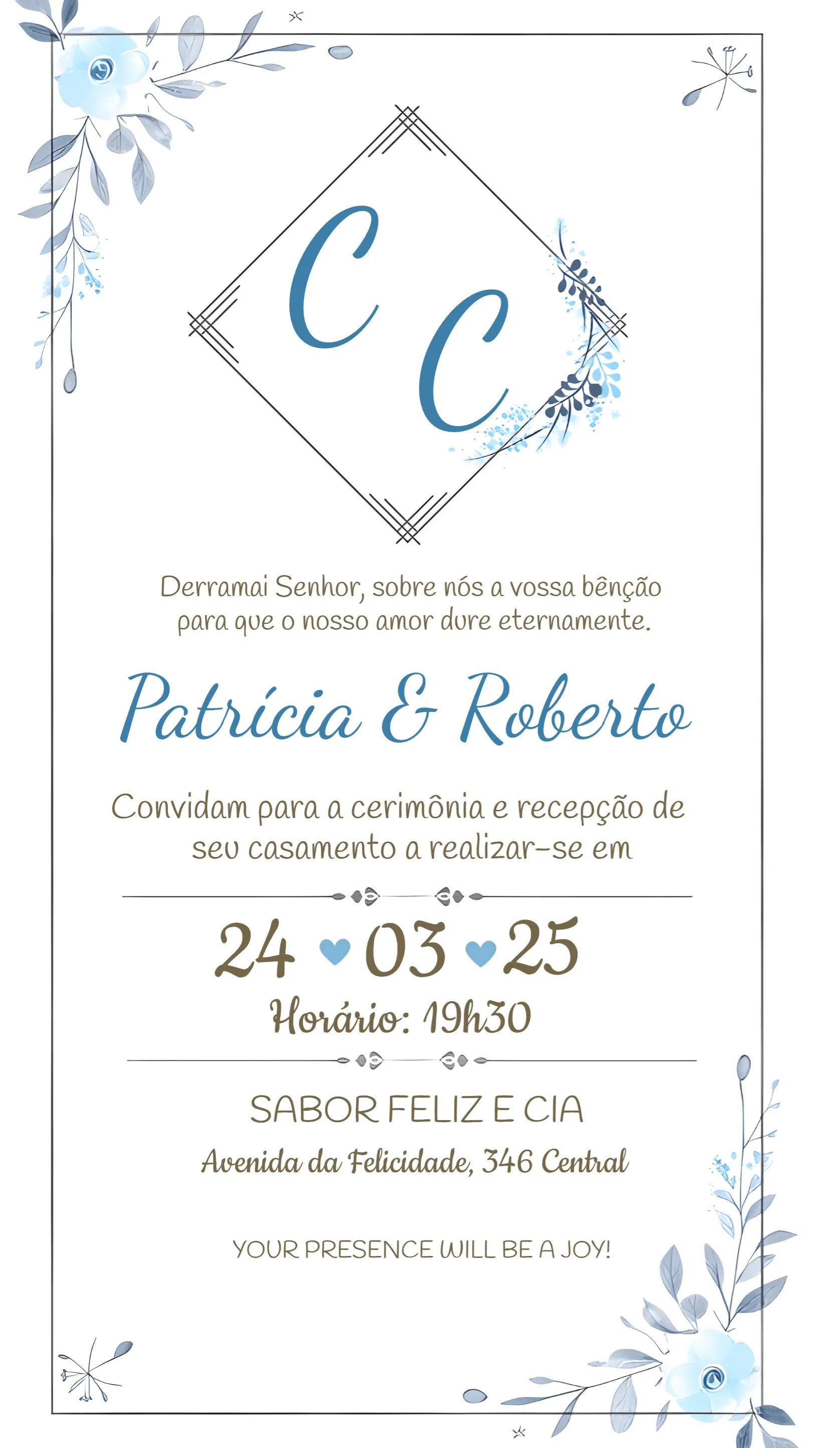 Convite Casamento Floral Flores editável e personalizável