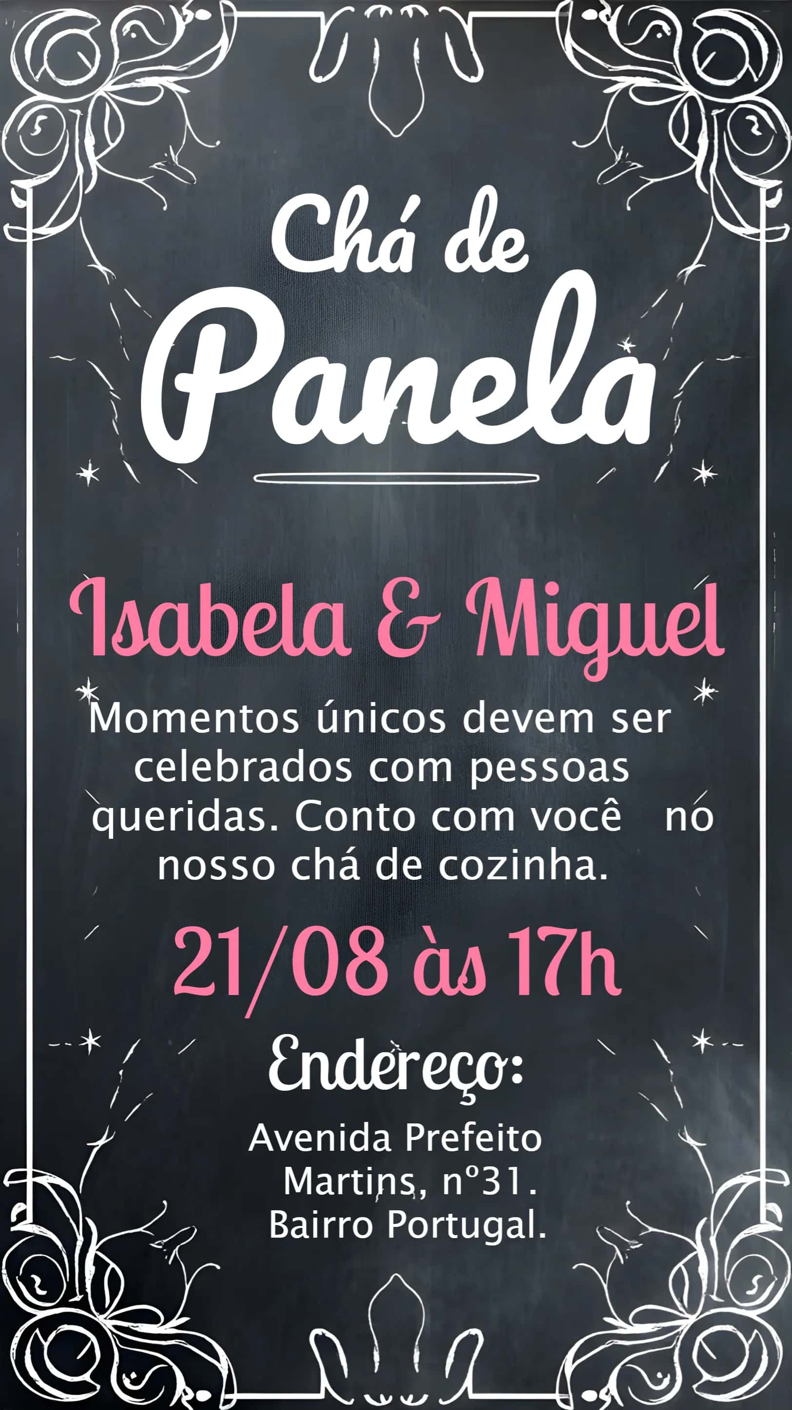 Convite Chá De Cozinha Panela Chalkboard Preto editável e personalizável