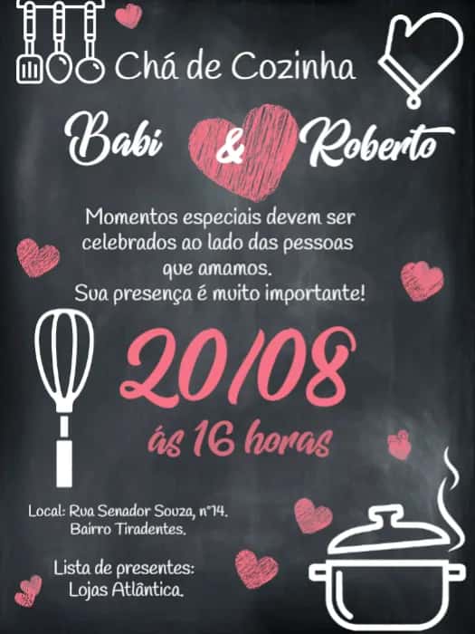 Convite Chá De Panela Cozinha editável e personalizável