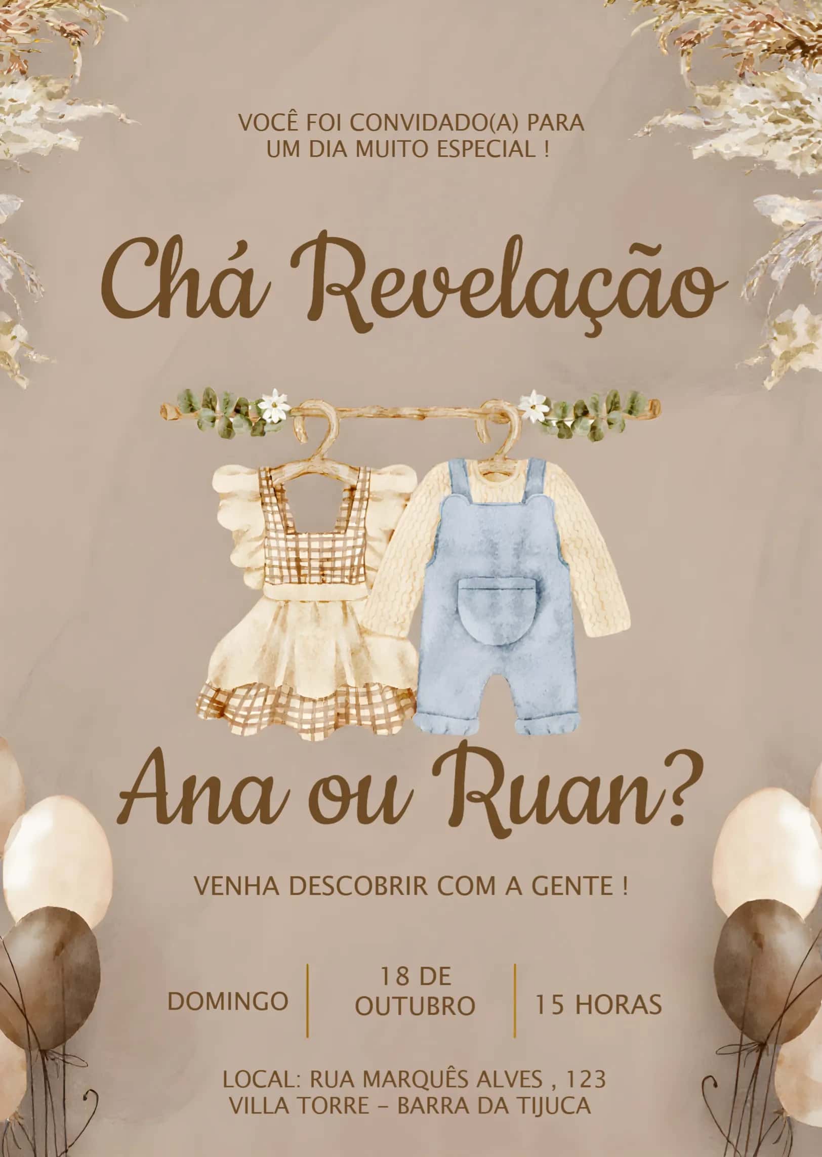 Convite Chá Revelação Varal De Roupas Baby editável e personalizável