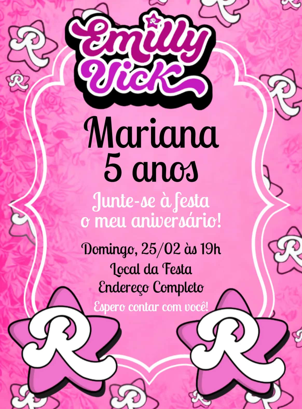 Convite Emilly Vick Youtuber editável e personalizável