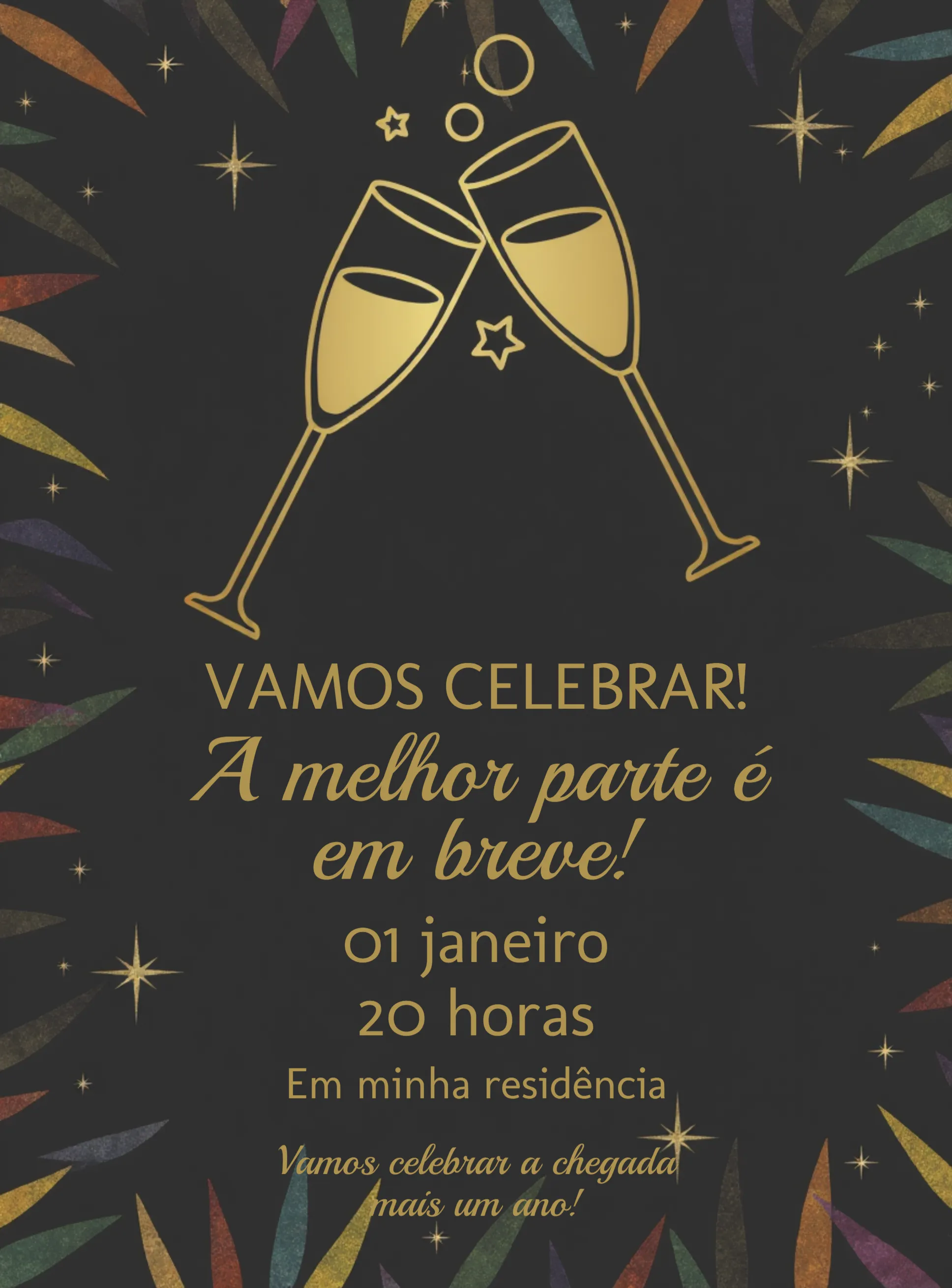 Convite Festa Ano Novo Cinza editável e personalizável