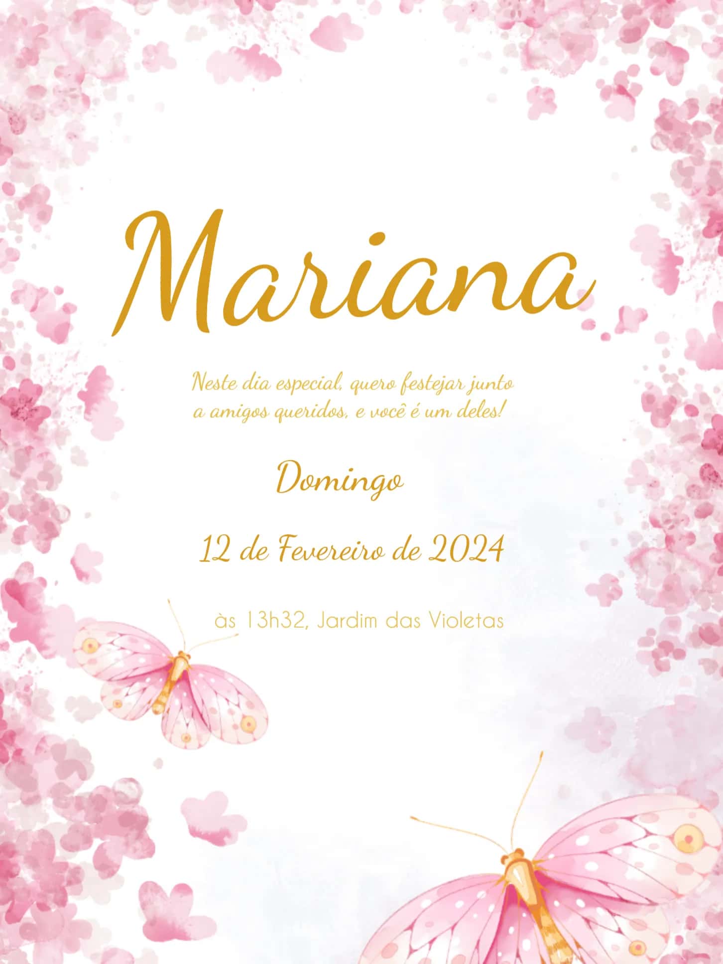 Convite Floral Anos editável e personalizável