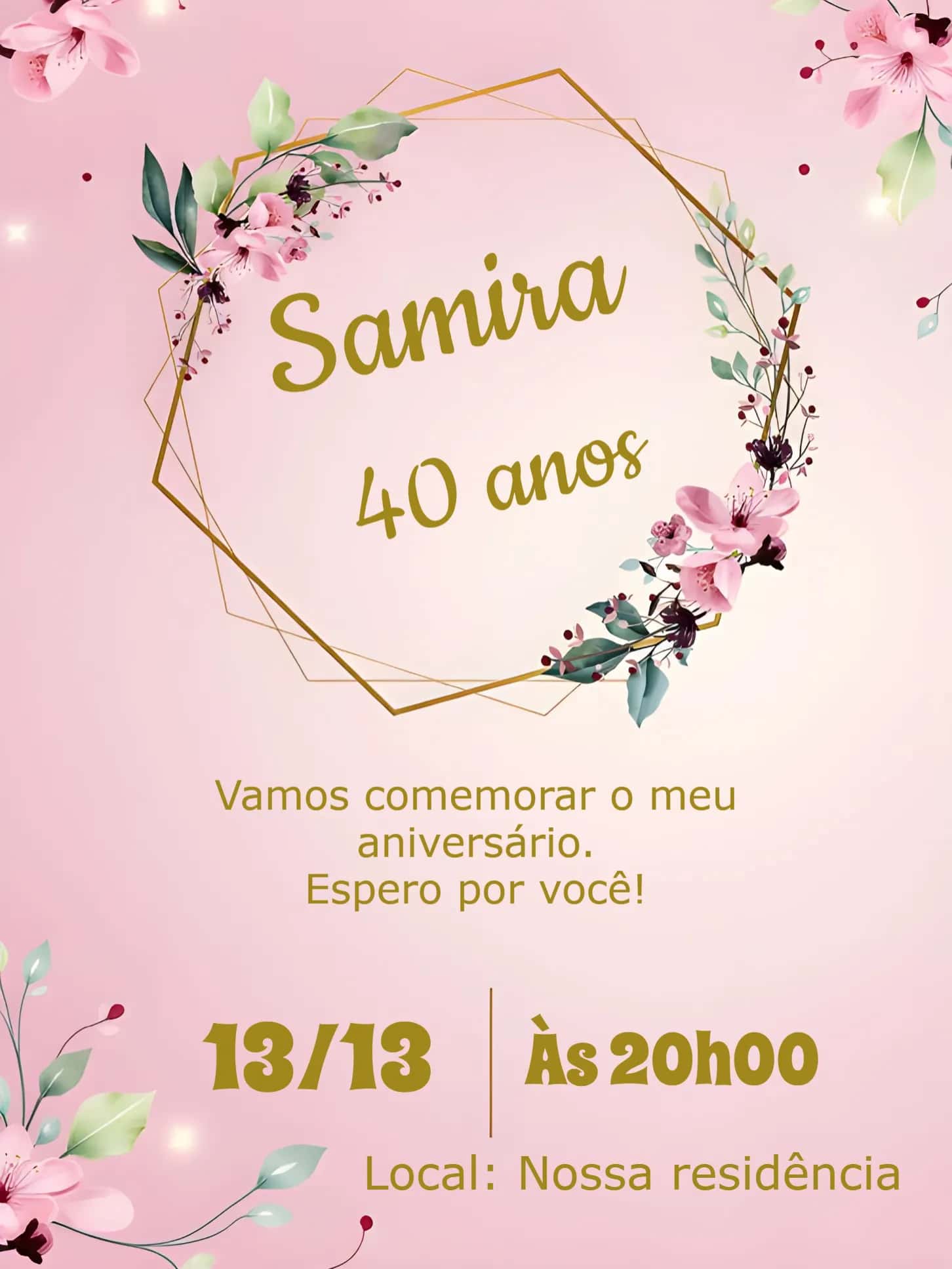 Convite Floral Anos editável e personalizável
