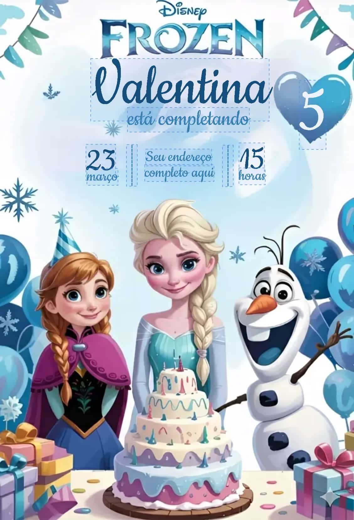 Convite Frozen editável e personalizável