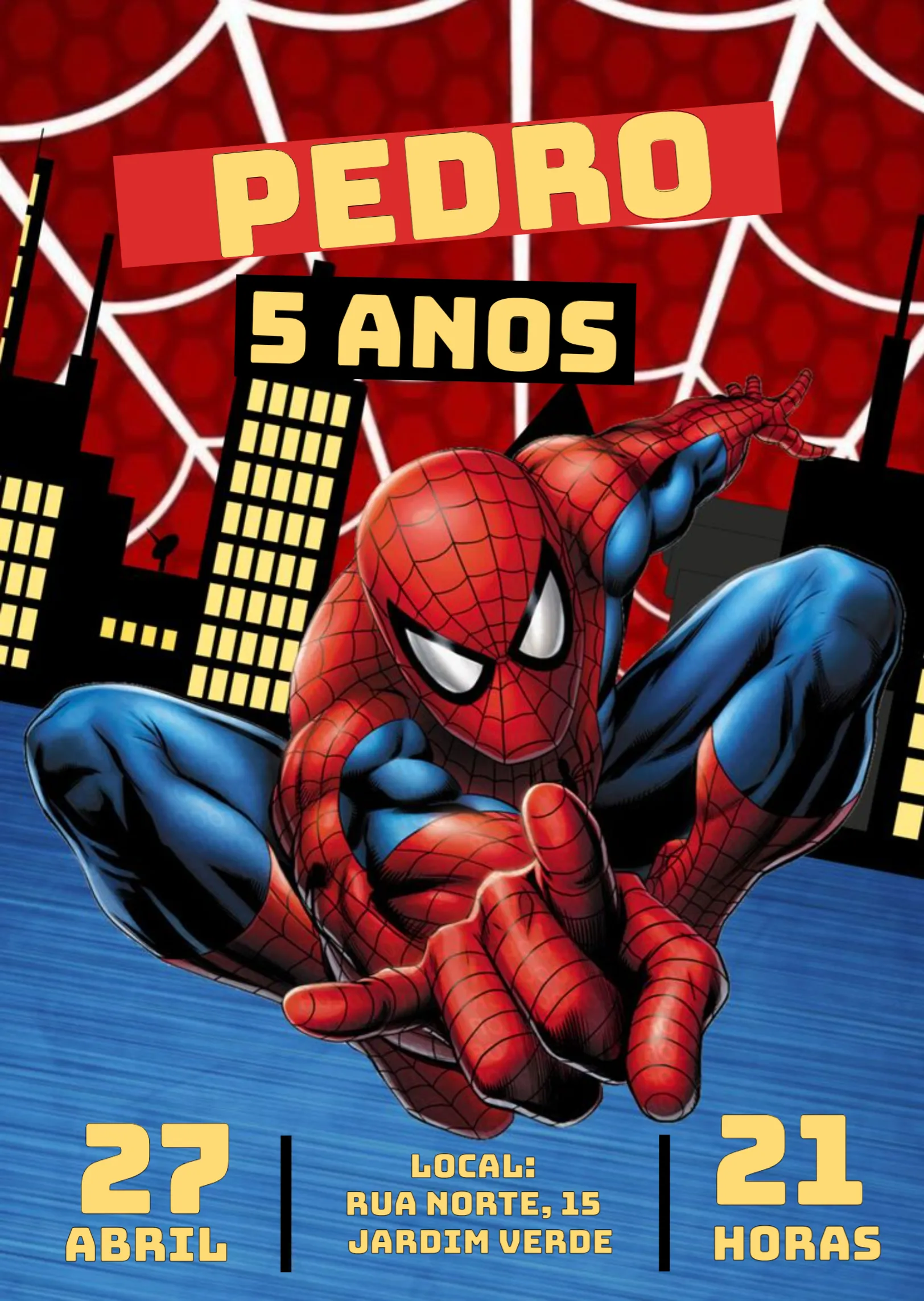 Convite Homem Aranha Festa editável e personalizável