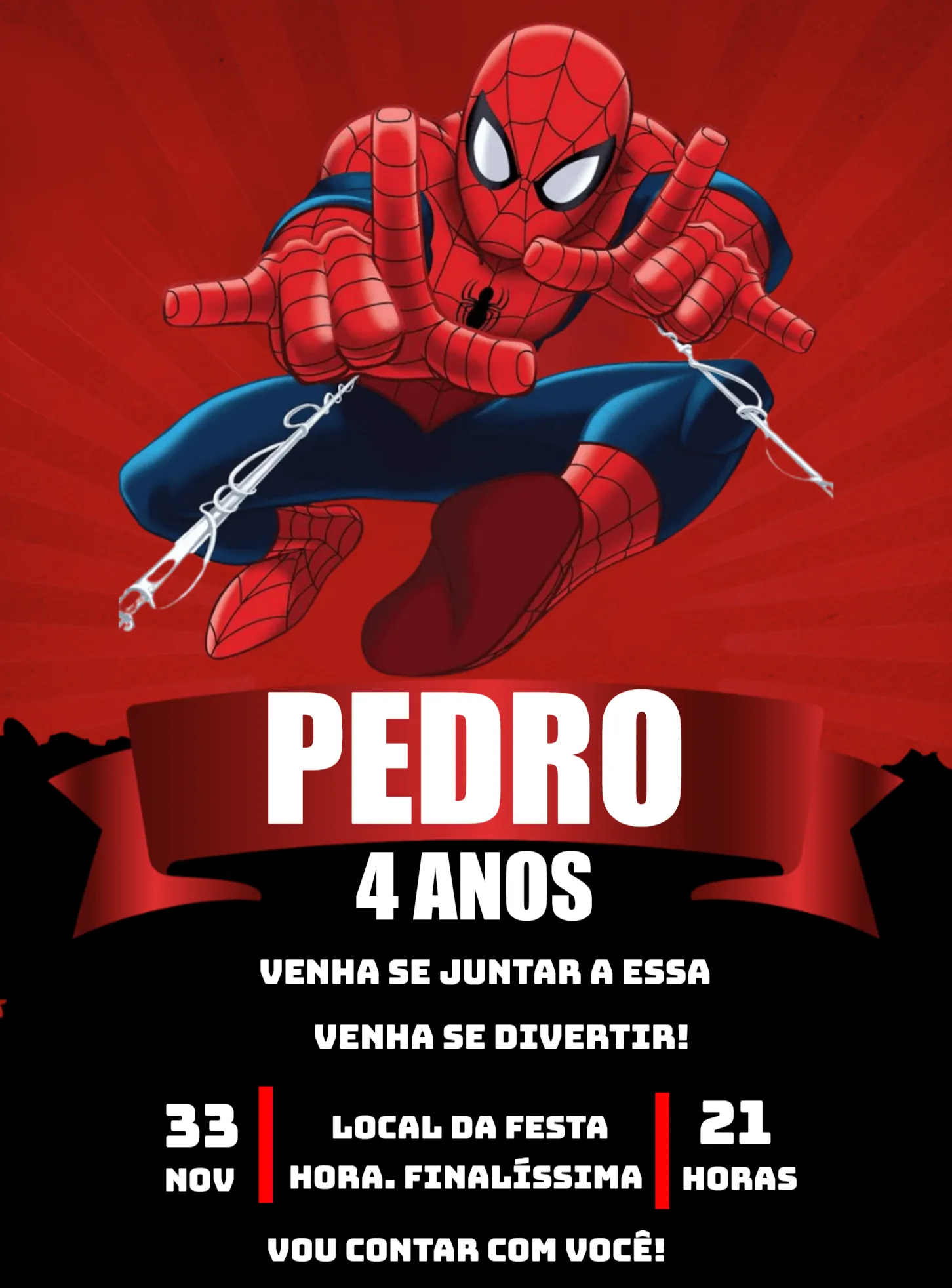 Convite Homem Aranha Herói editável e personalizável