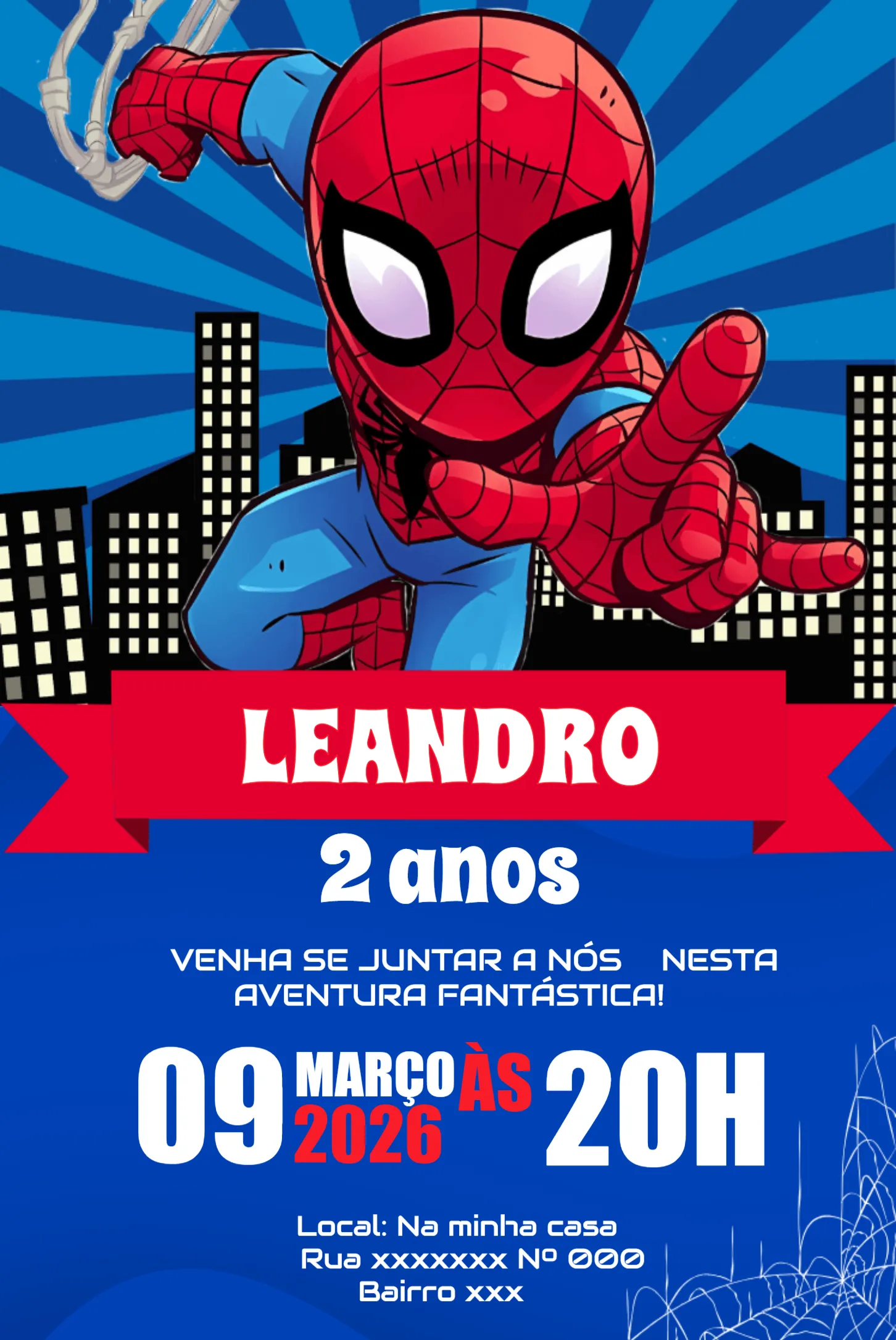Convite Homem Aranha Infantil editável e personalizável