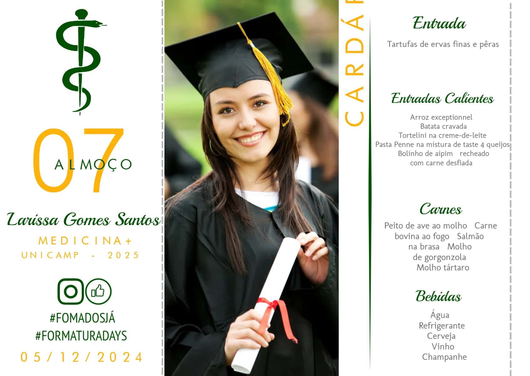 Convite Menu Triângulo Formatura Medicina Com Foto Médica editável e personalizável