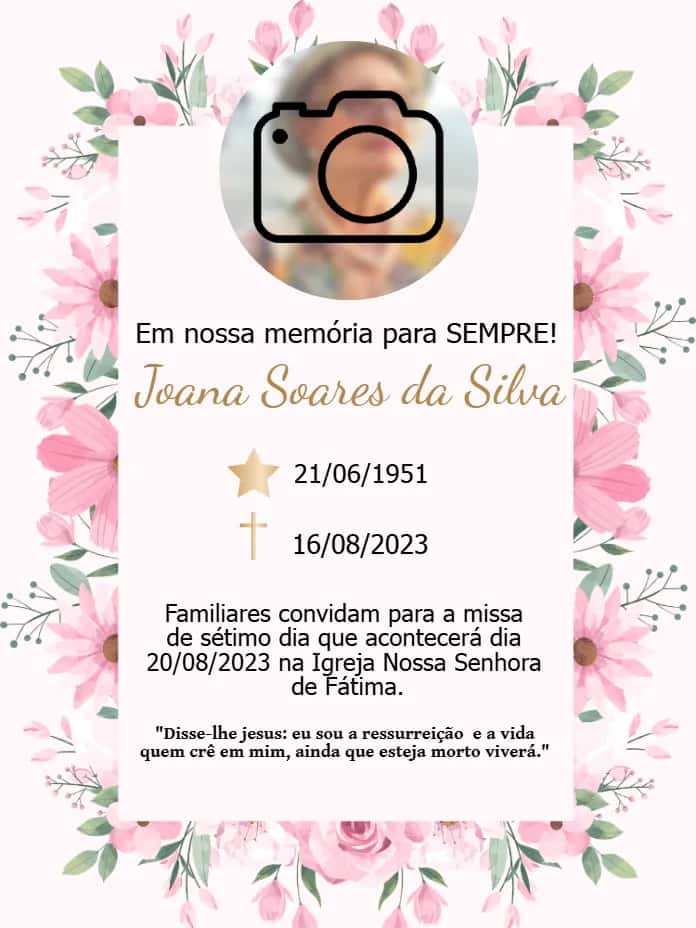 Convite Missa De Sétimo Dia Com Foto Falecimento editável e personalizável