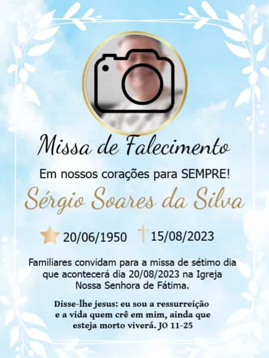 Convite Missa De Sétimo Dia Com Foto Velório editável e personalizável