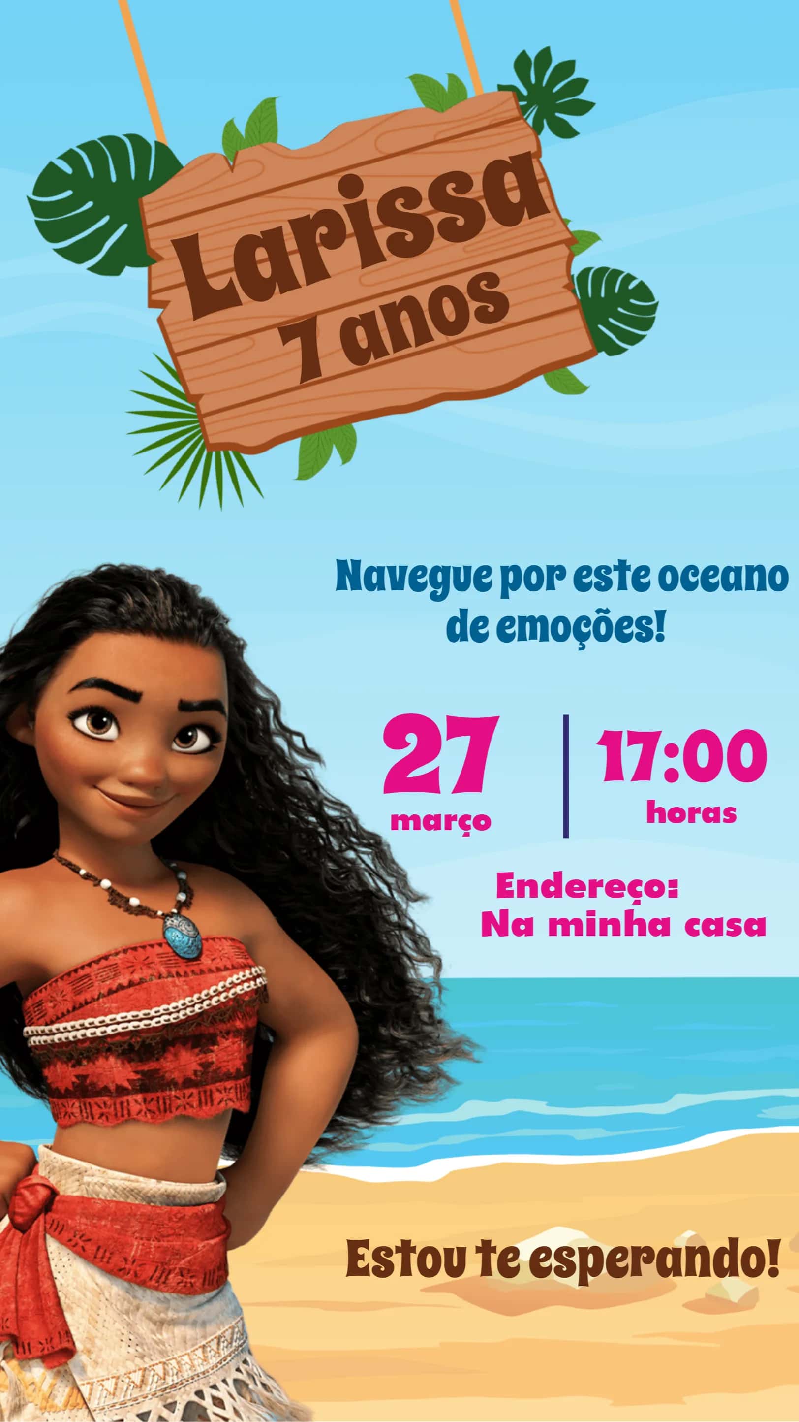 Convite Moana editável e personalizável
