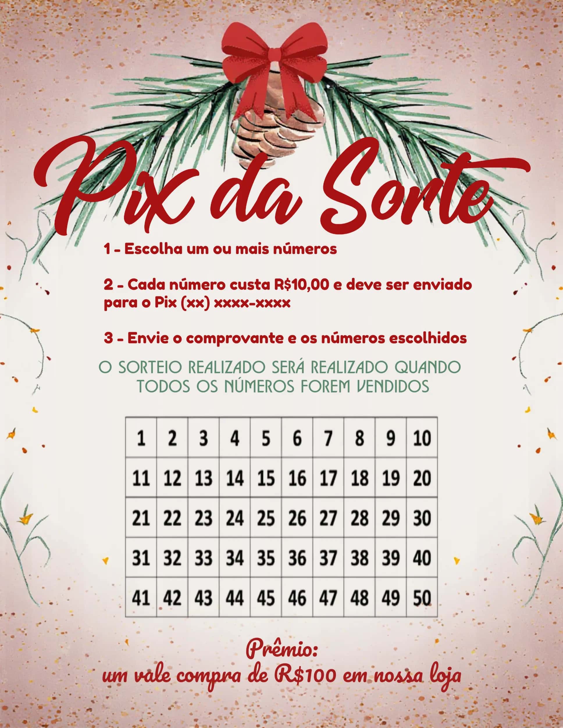 Convite Pix Da Sorte De Natal Verde editável e personalizável