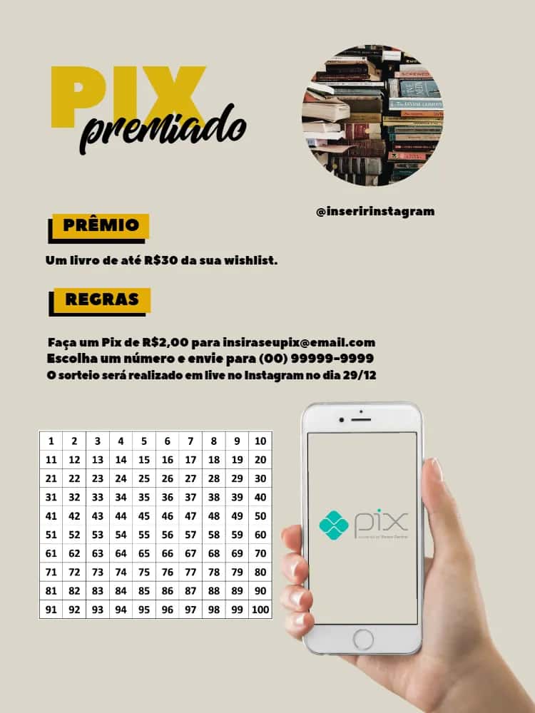 Convite Pix Premiado Com Foto Bege editável e personalizável