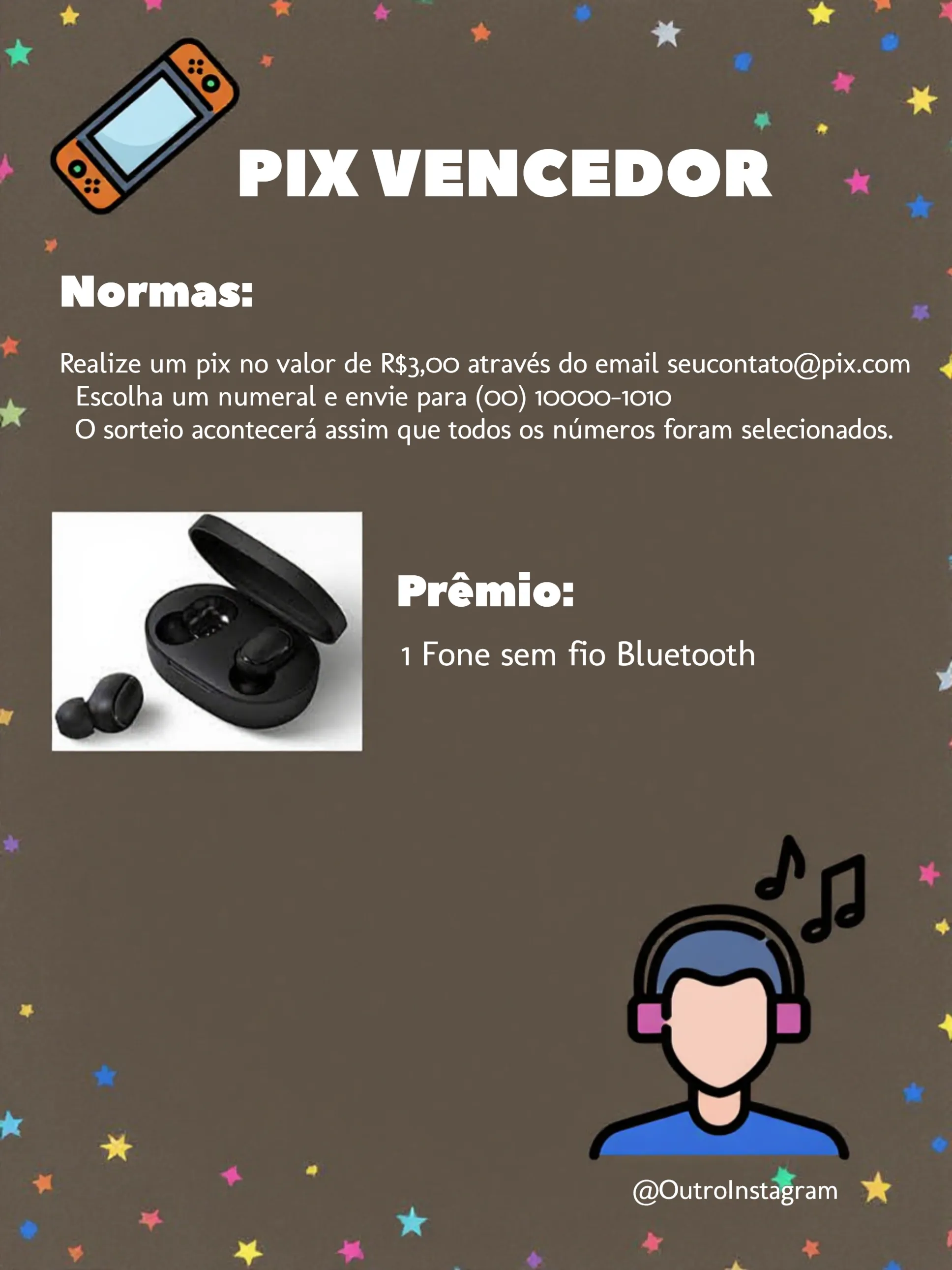 Convite Pix Premiado Números editável e personalizável