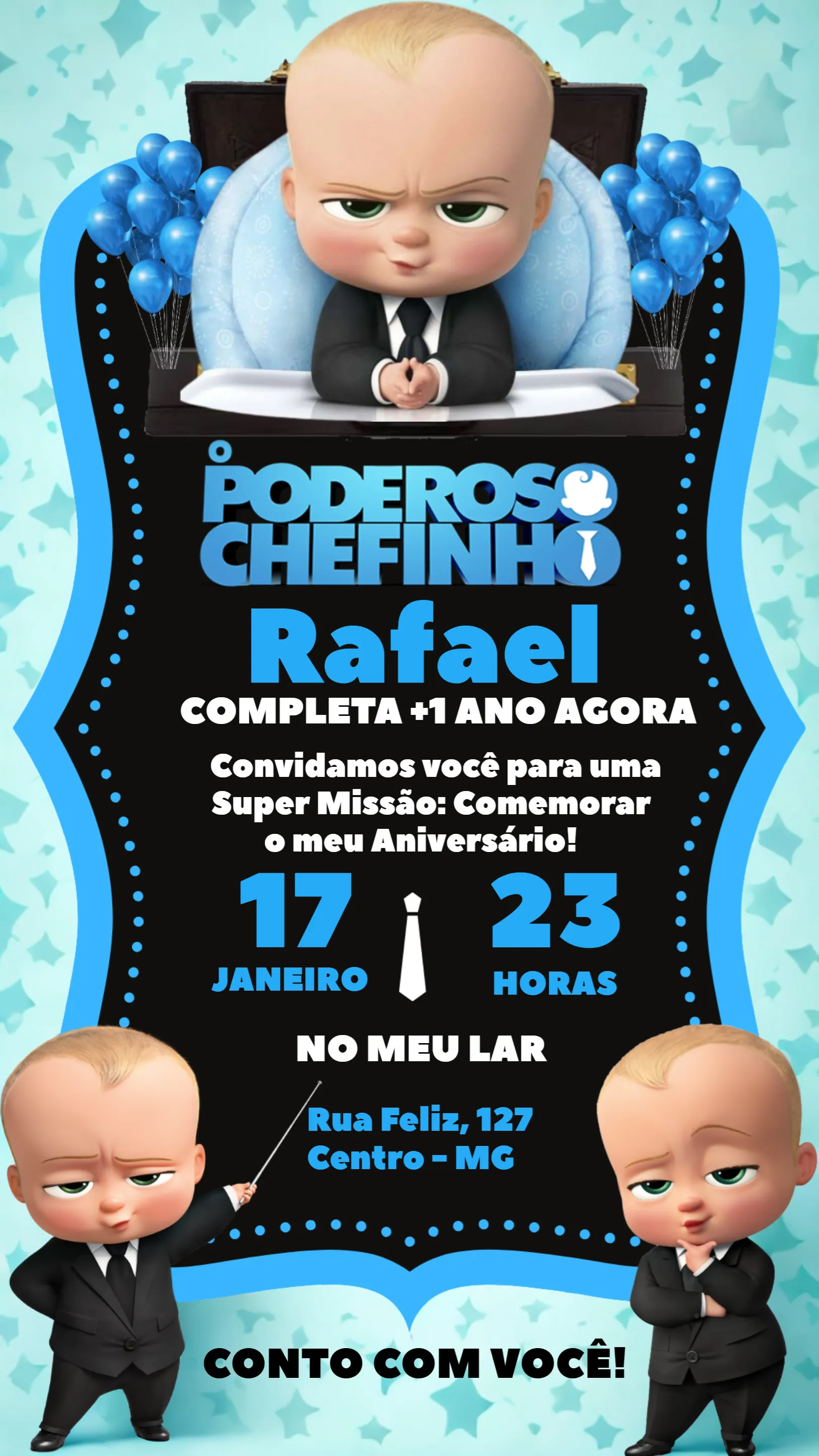 Convite Poderoso Chefinho Boss editável e personalizável