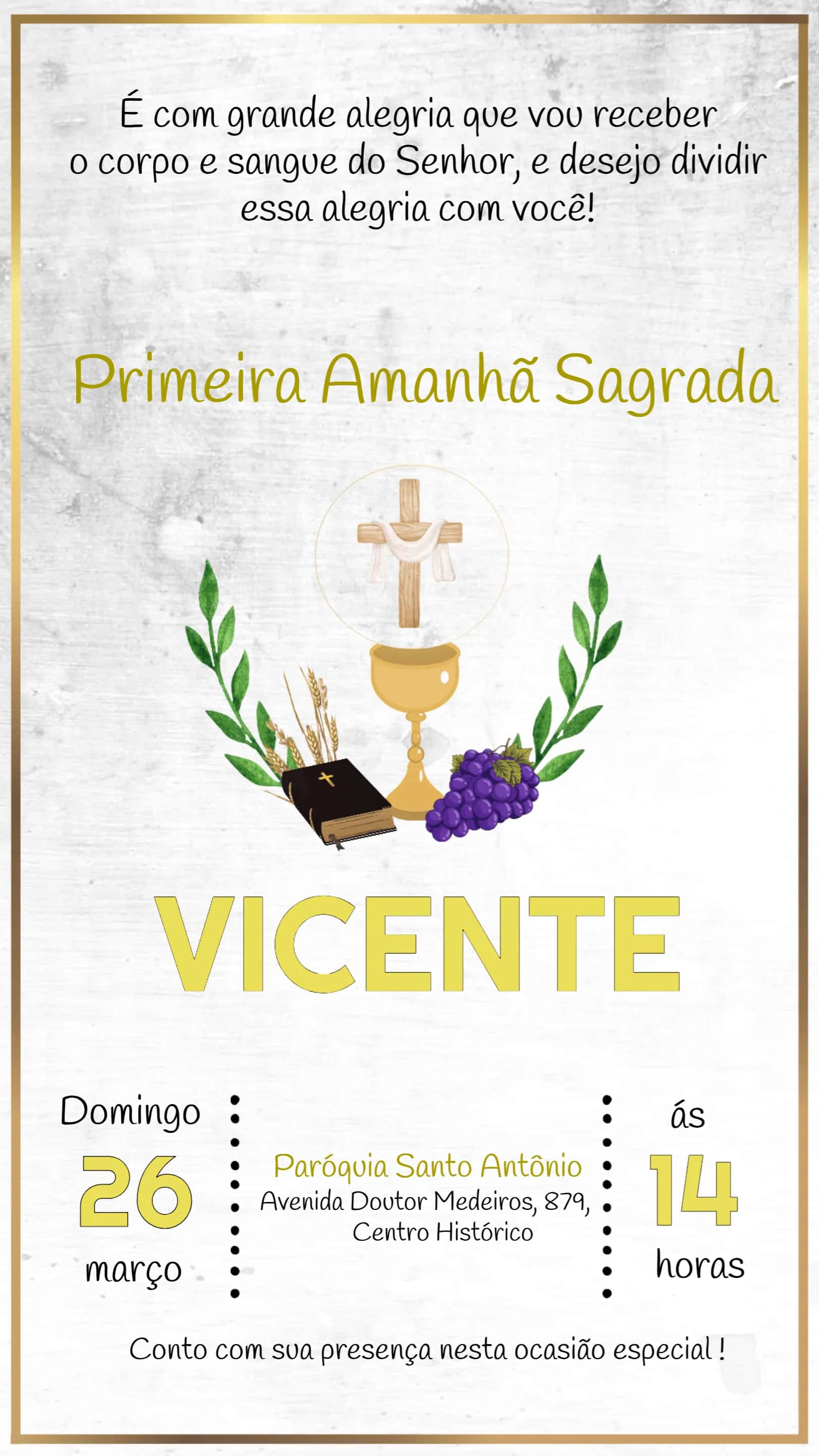 Convite Primeira Comunhão Batizado editável e personalizável