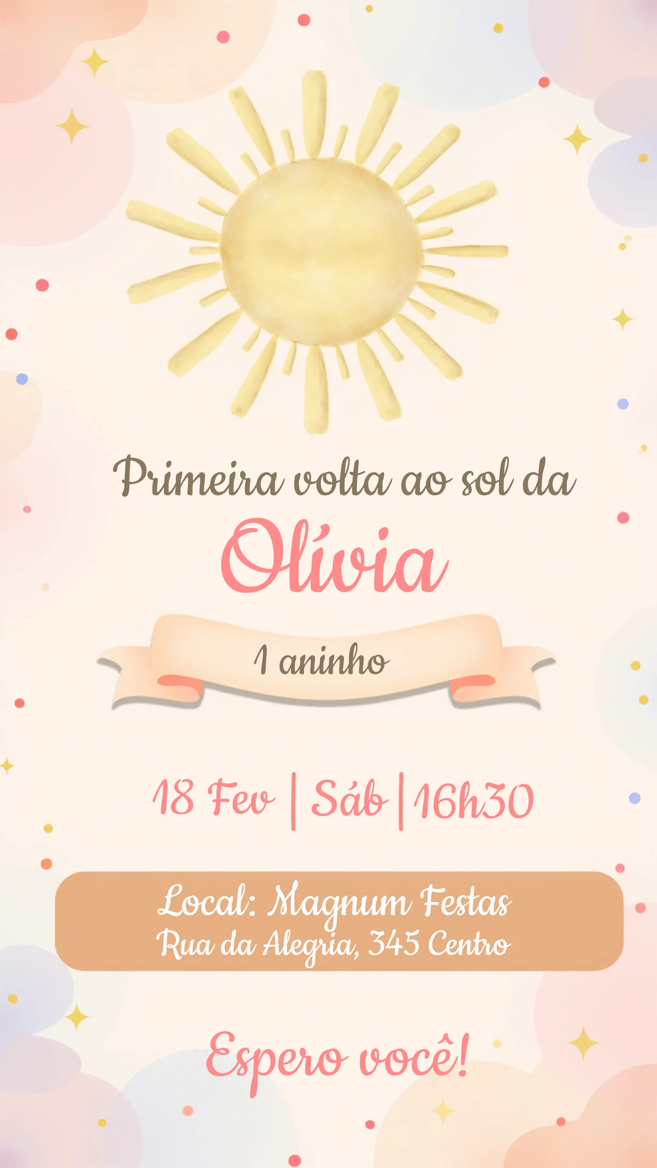 Convite Primeira Volta Ao Sol editável e personalizável