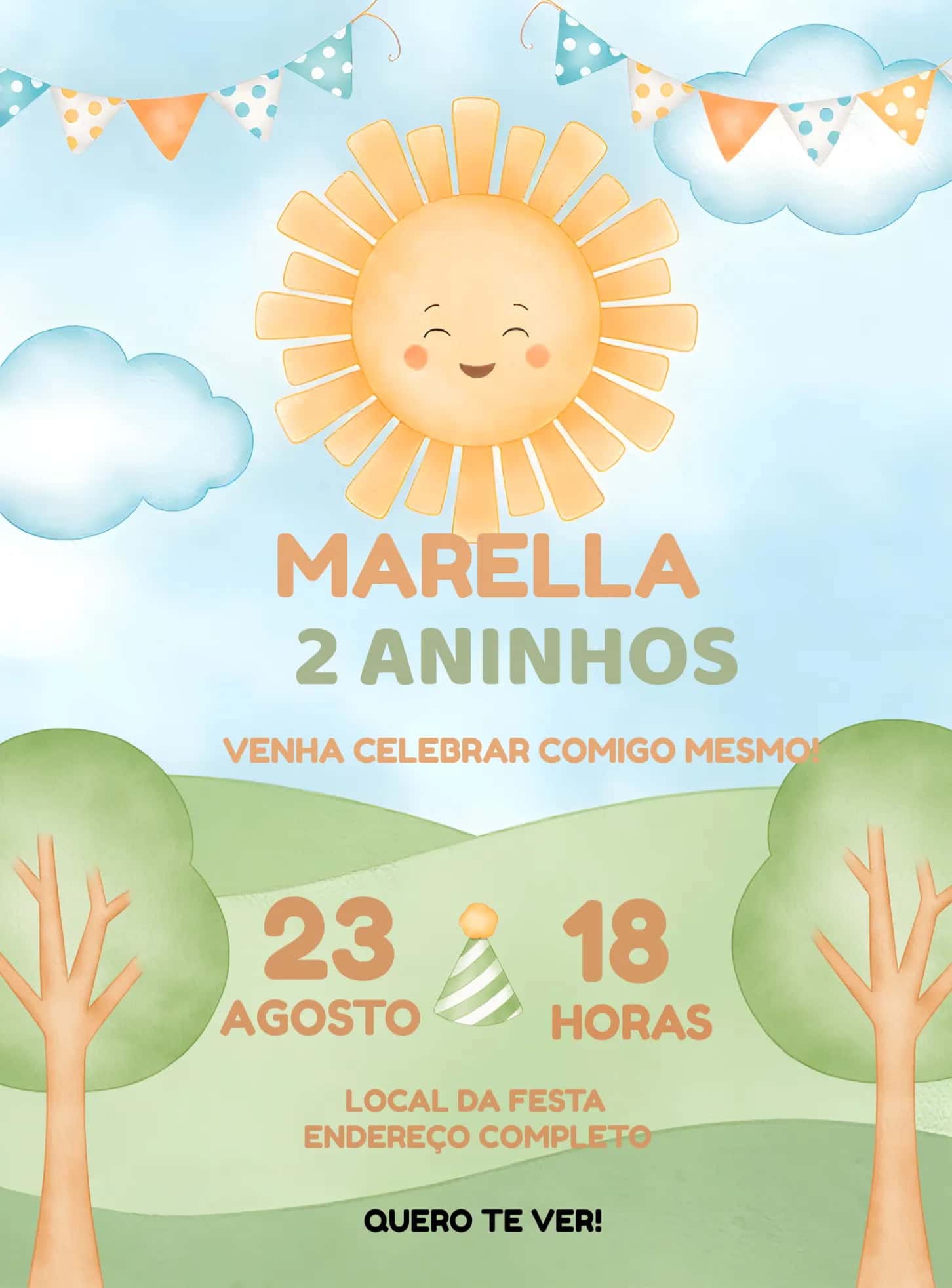 Convite Primeira Volta Ao Sol Little editável e personalizável