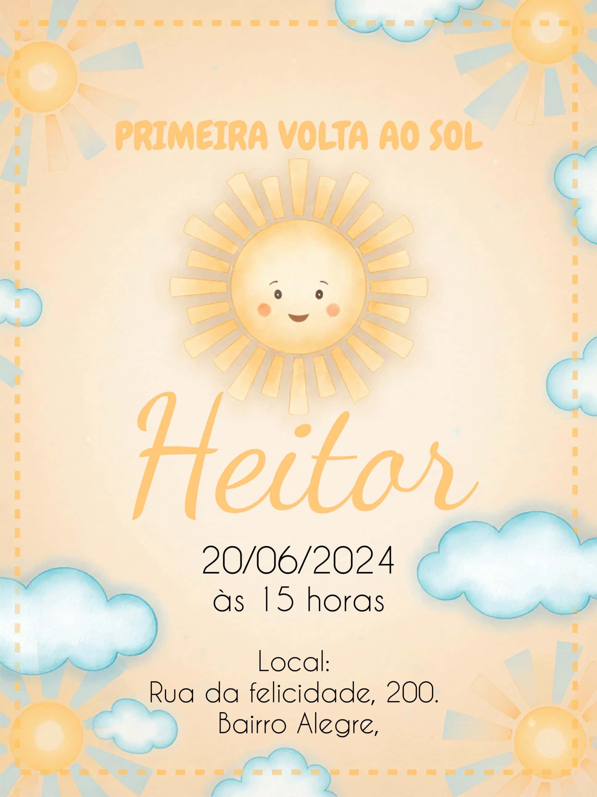 Convite Primeira Volta Ao Sol Menino Floral editável e personalizável