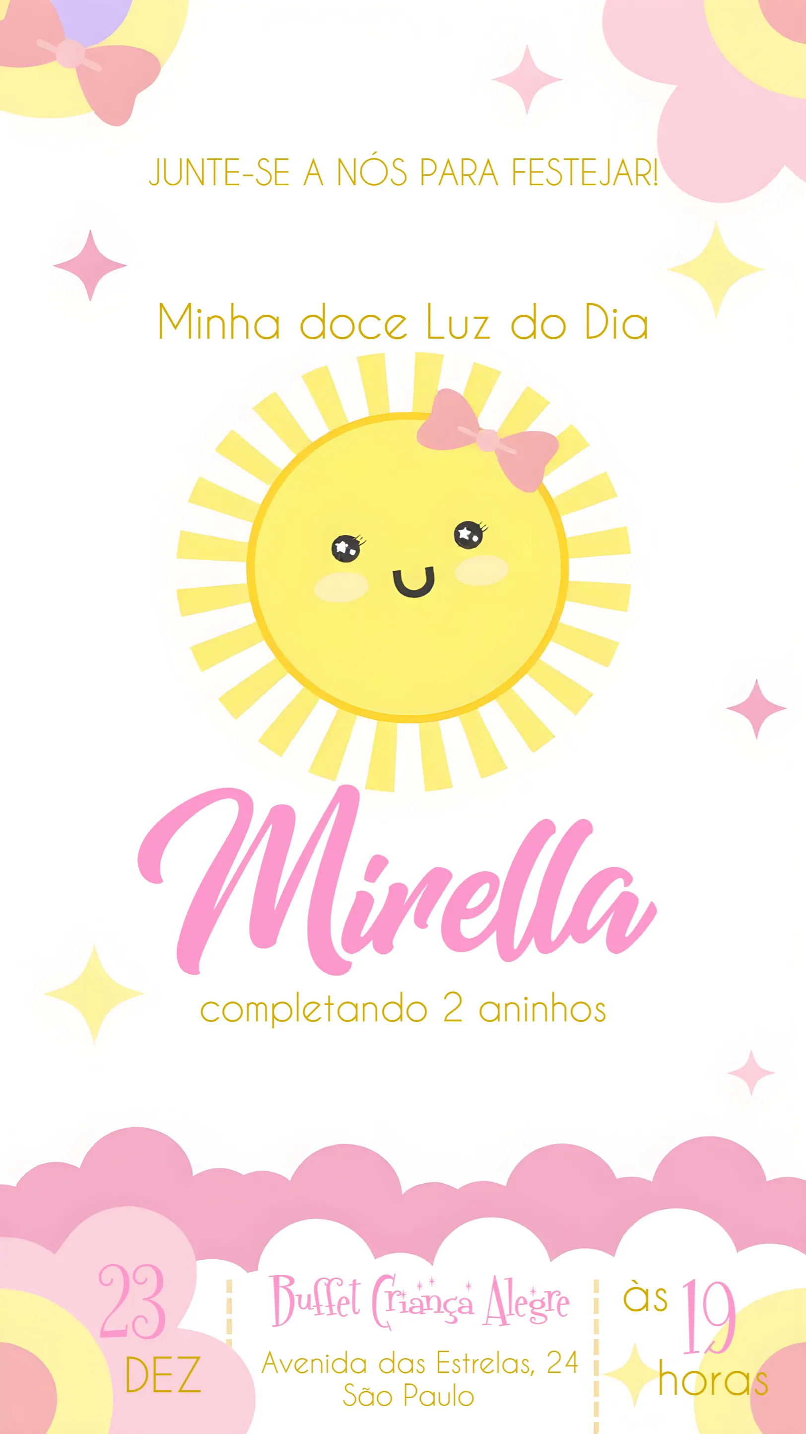 Convite Raio De Sol Menina editável e personalizável
