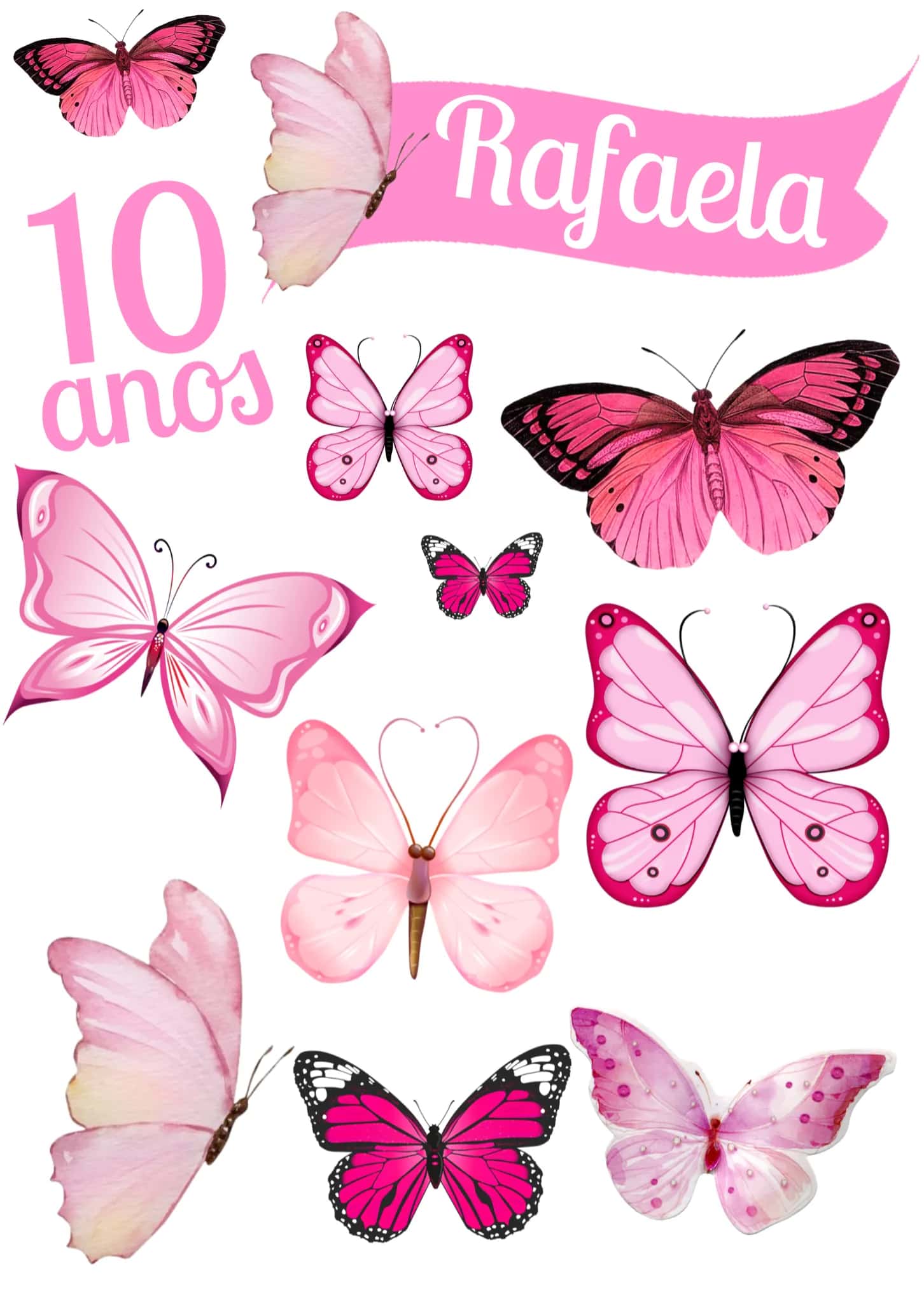 Convite Topo De Bolo Borboletas Pink editável e personalizável