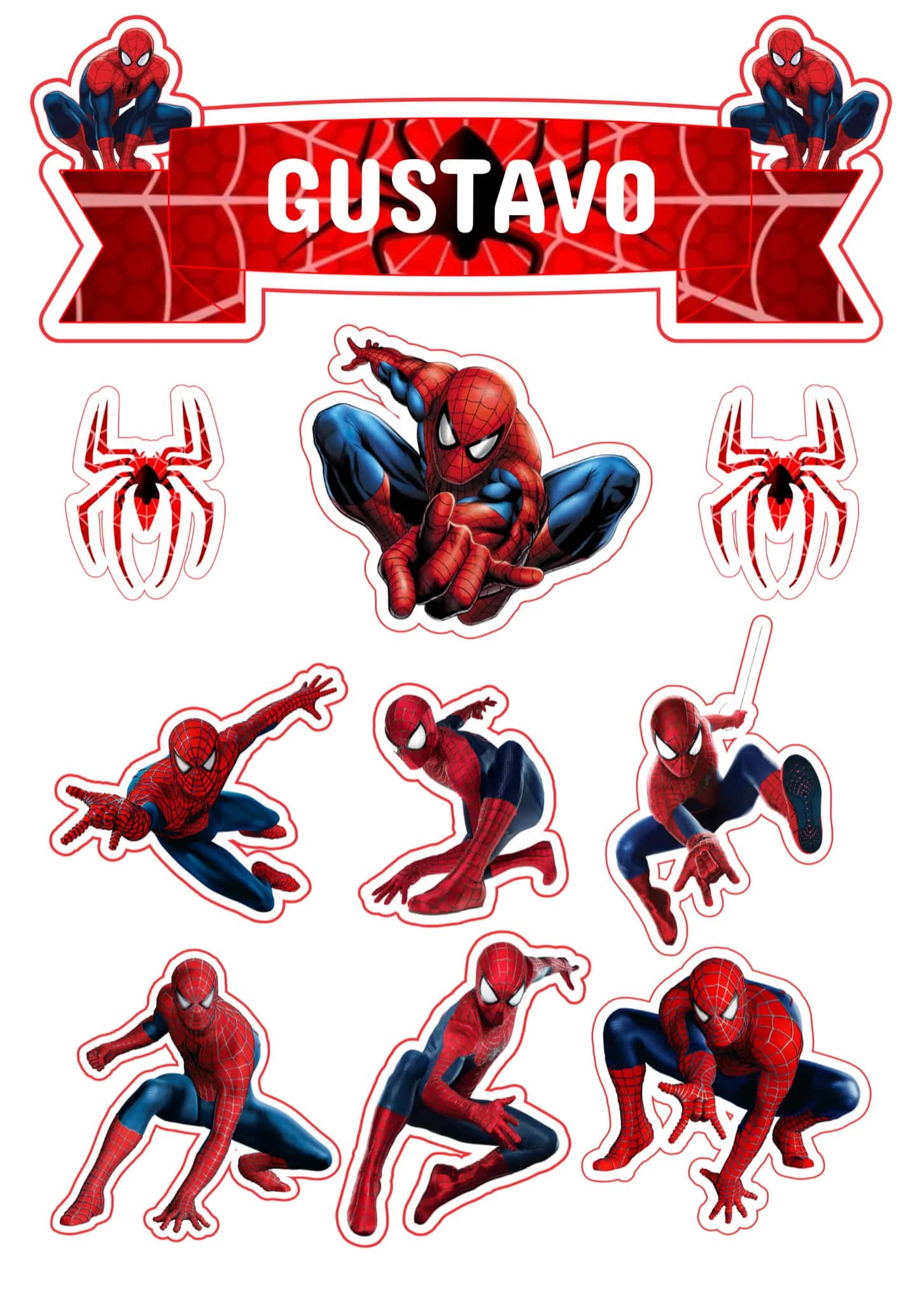 Convite Topo De Bolo Homem Aranha Imprimir editável e personalizável