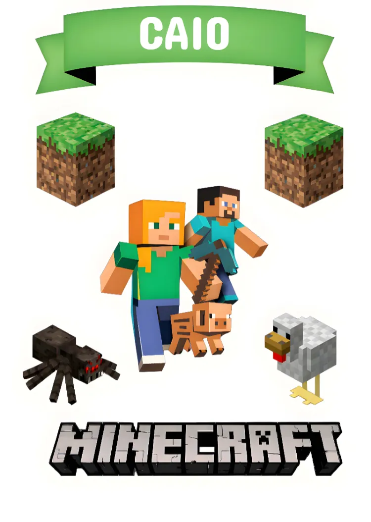Convite Topo De Bolo Minecraft Imprimir editável e personalizável