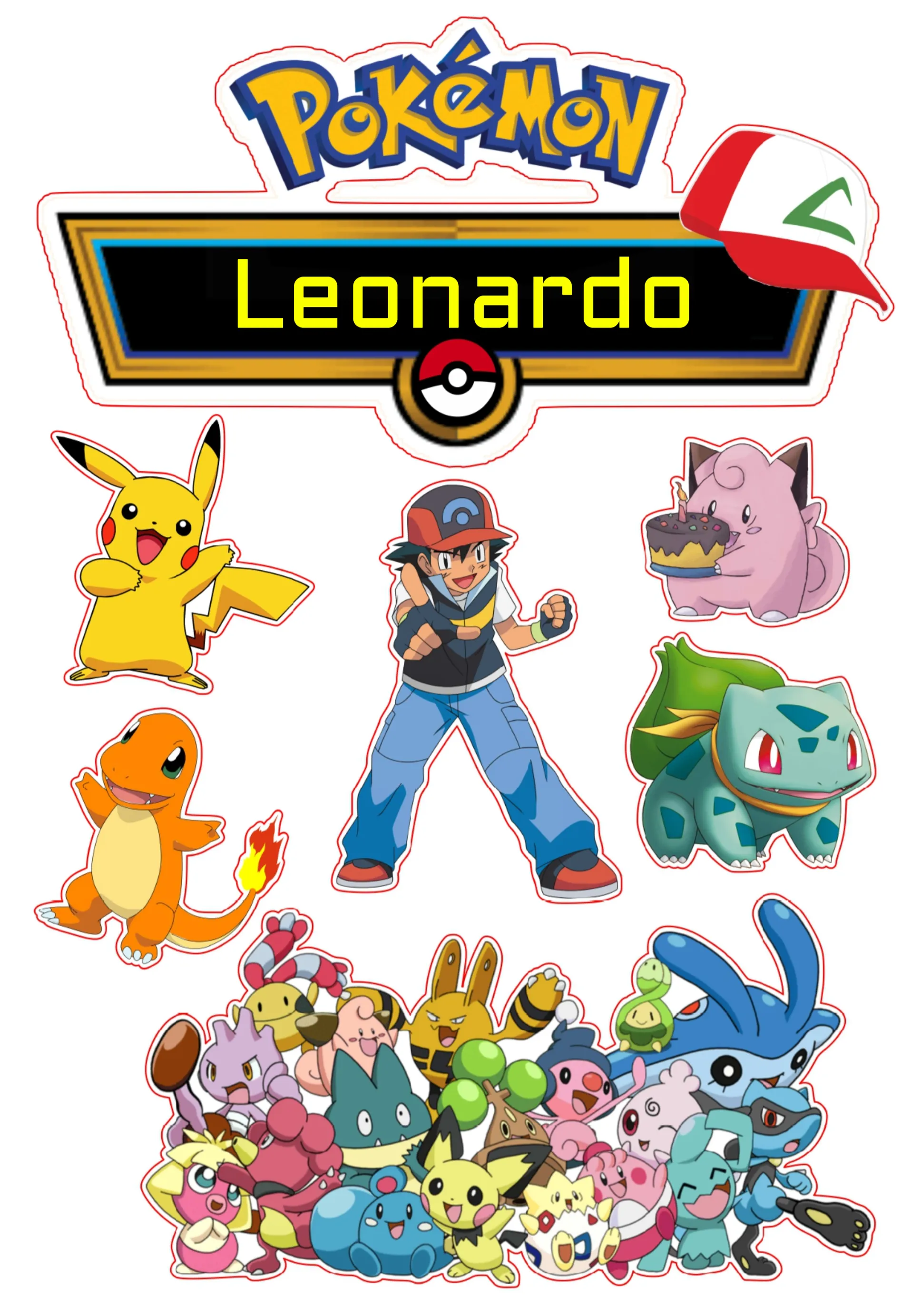 Convite Topo De Bolo Pokemon Colorido editável e personalizável