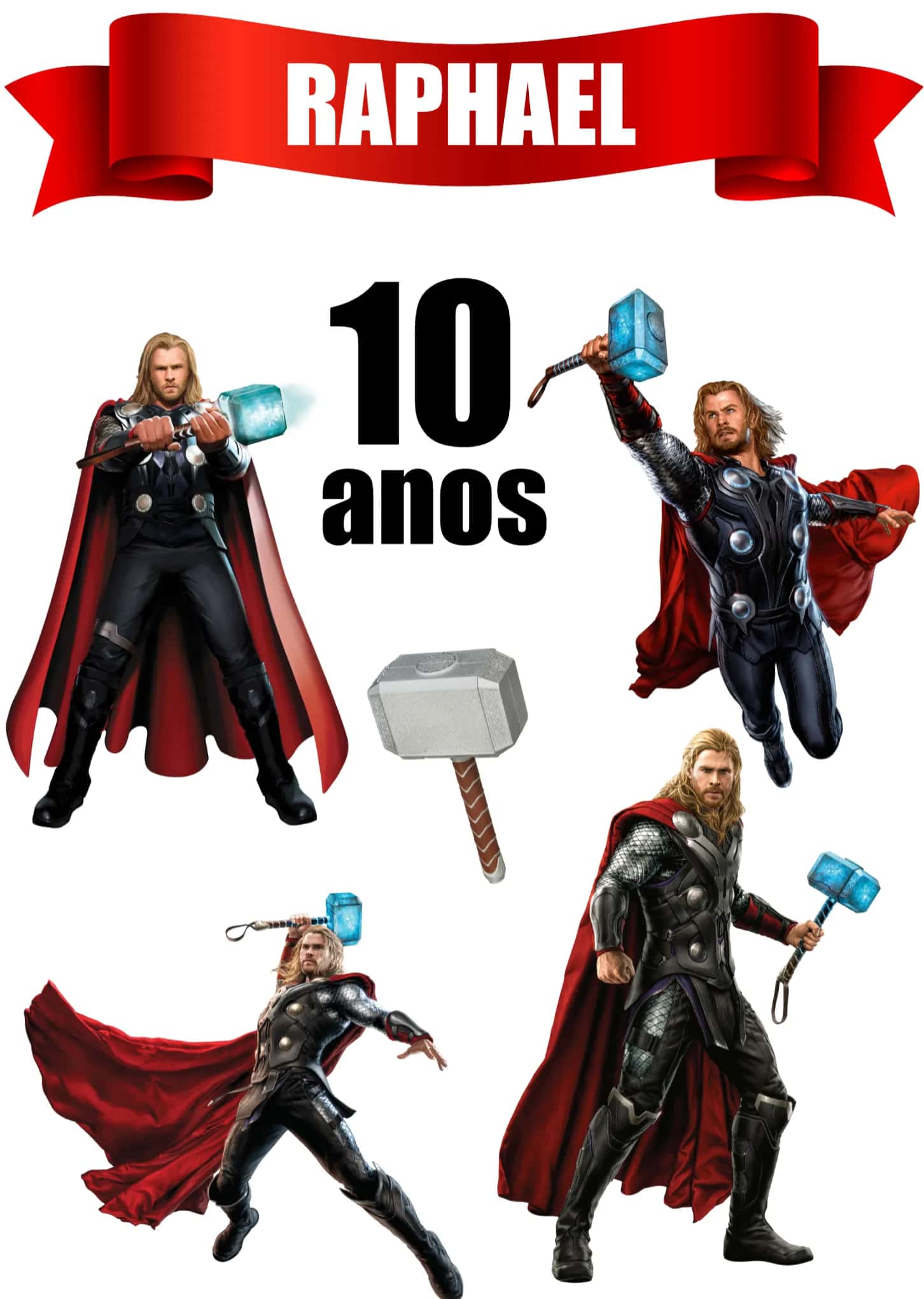 Convite Topo De Bolo Thor Herói editável e personalizável